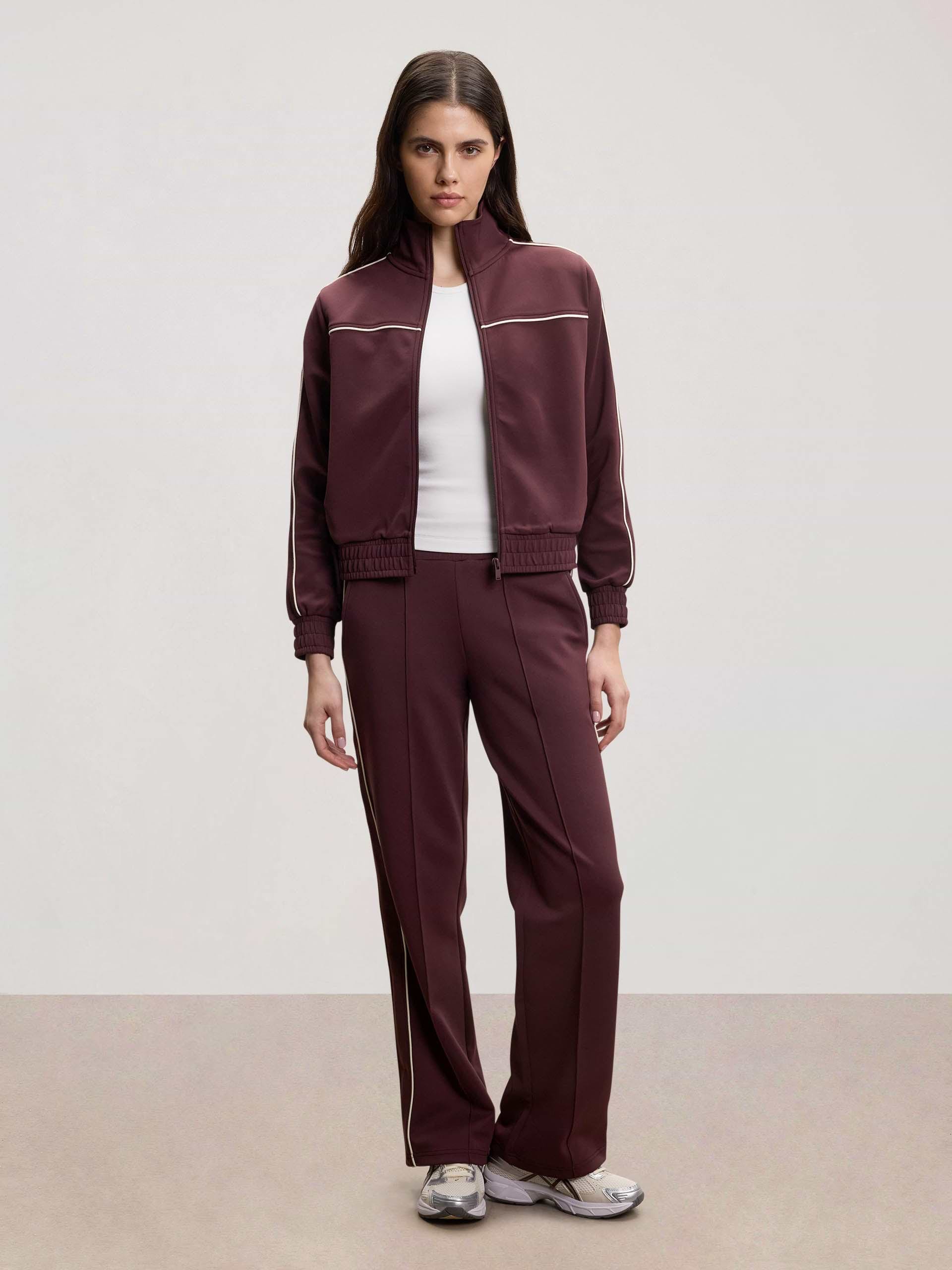 Womens Piping Track Pant in Burgundy
