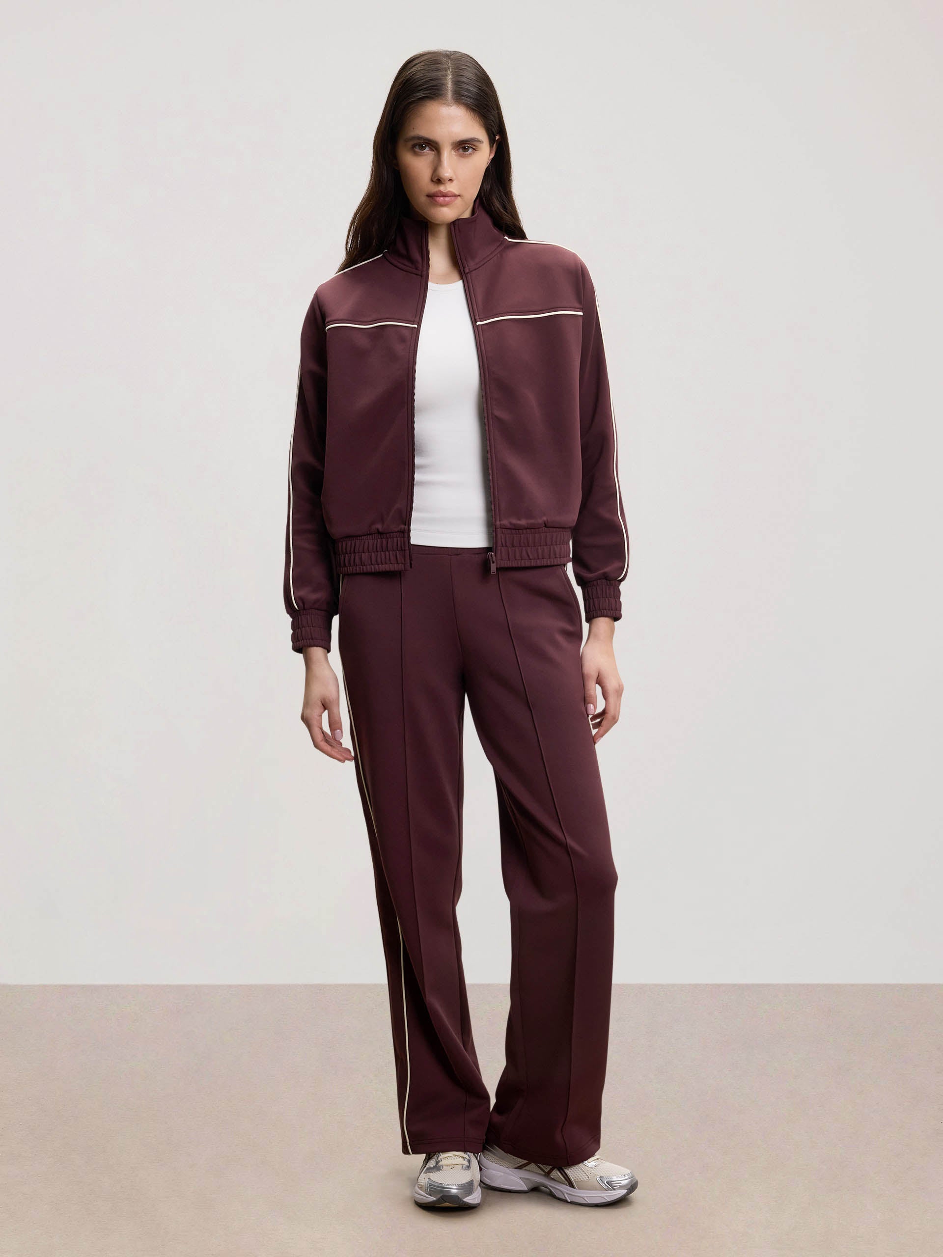 Womens Piping Track Jacket in Burgundy