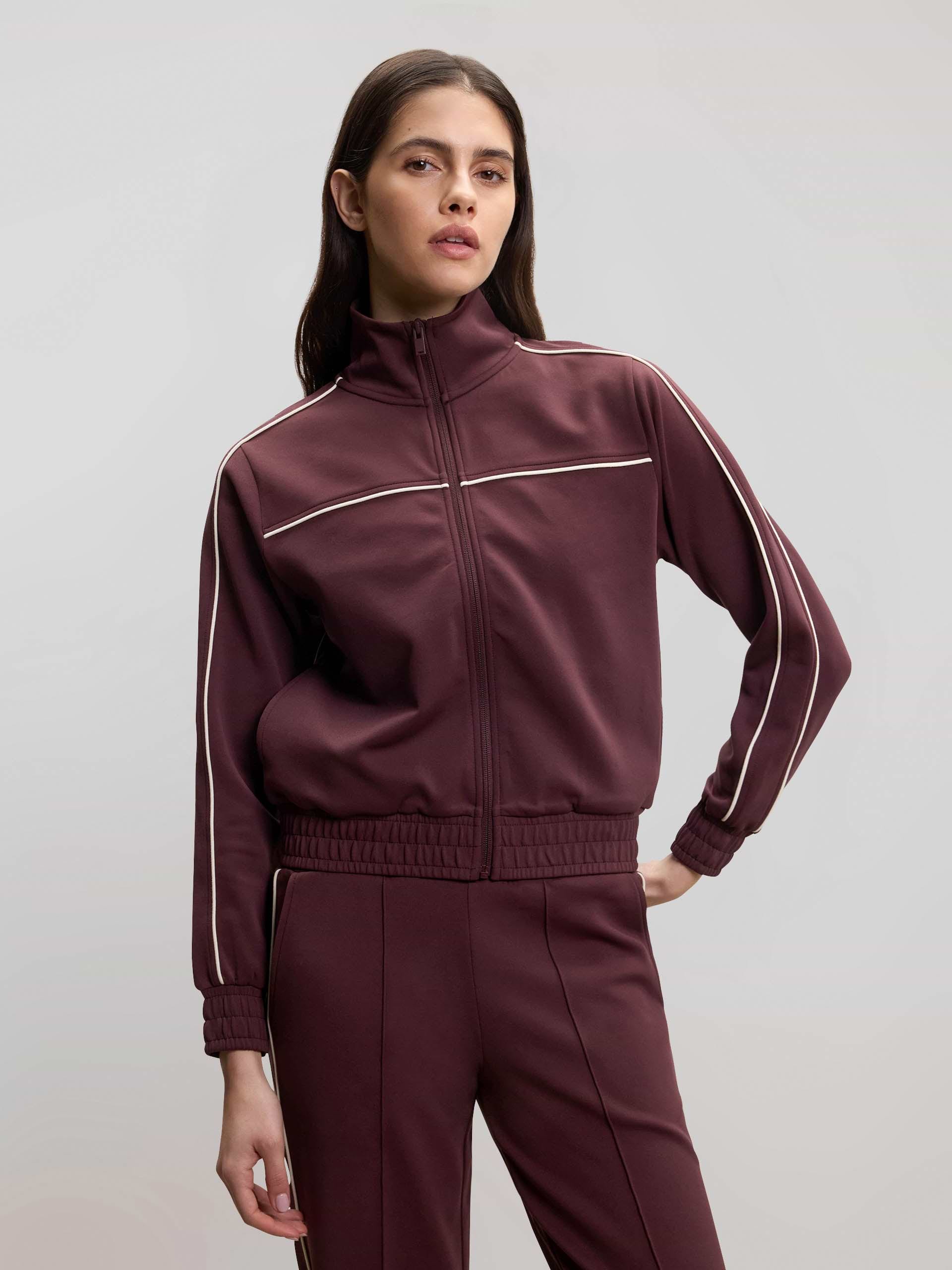 Womens Piping Track Jacket in Burgundy