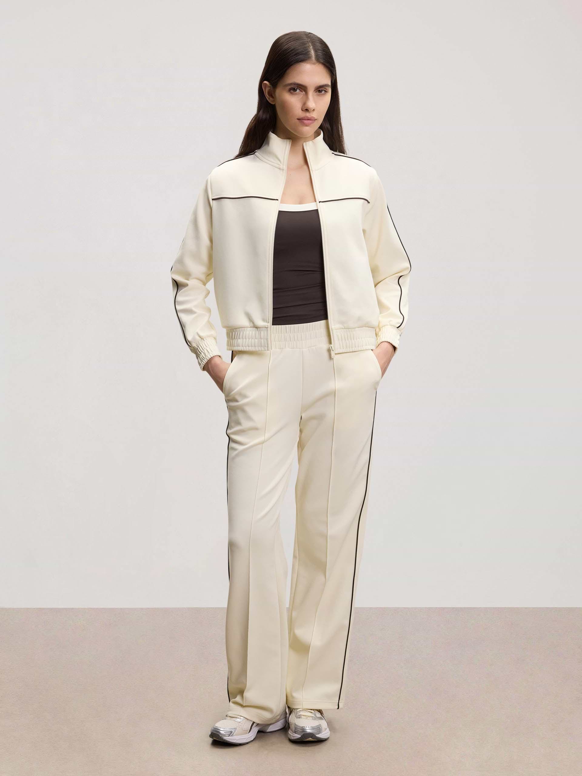 Womens Piping Track Jacket in Ecru