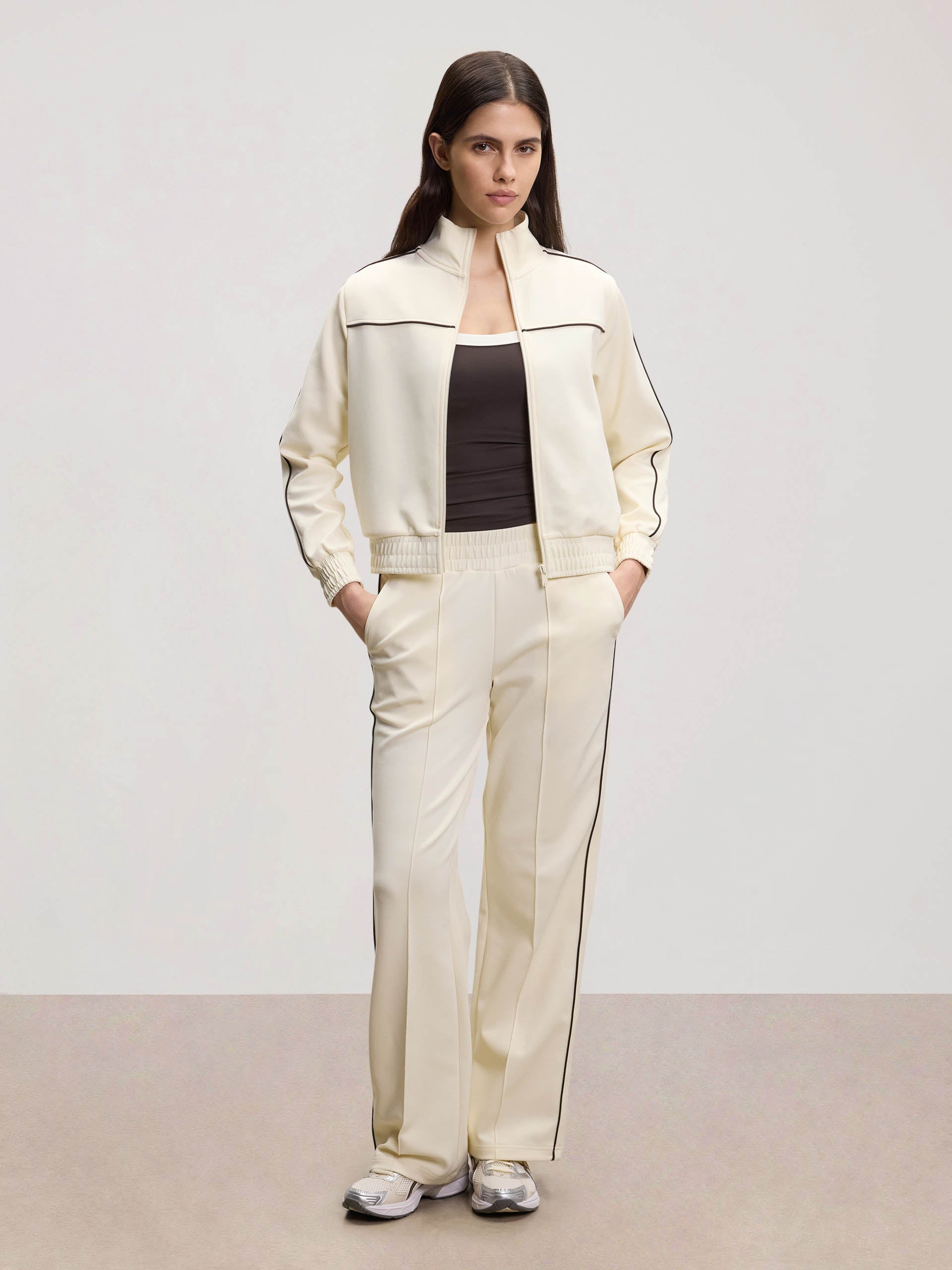 Womens Piping Track Jacket in Ecru