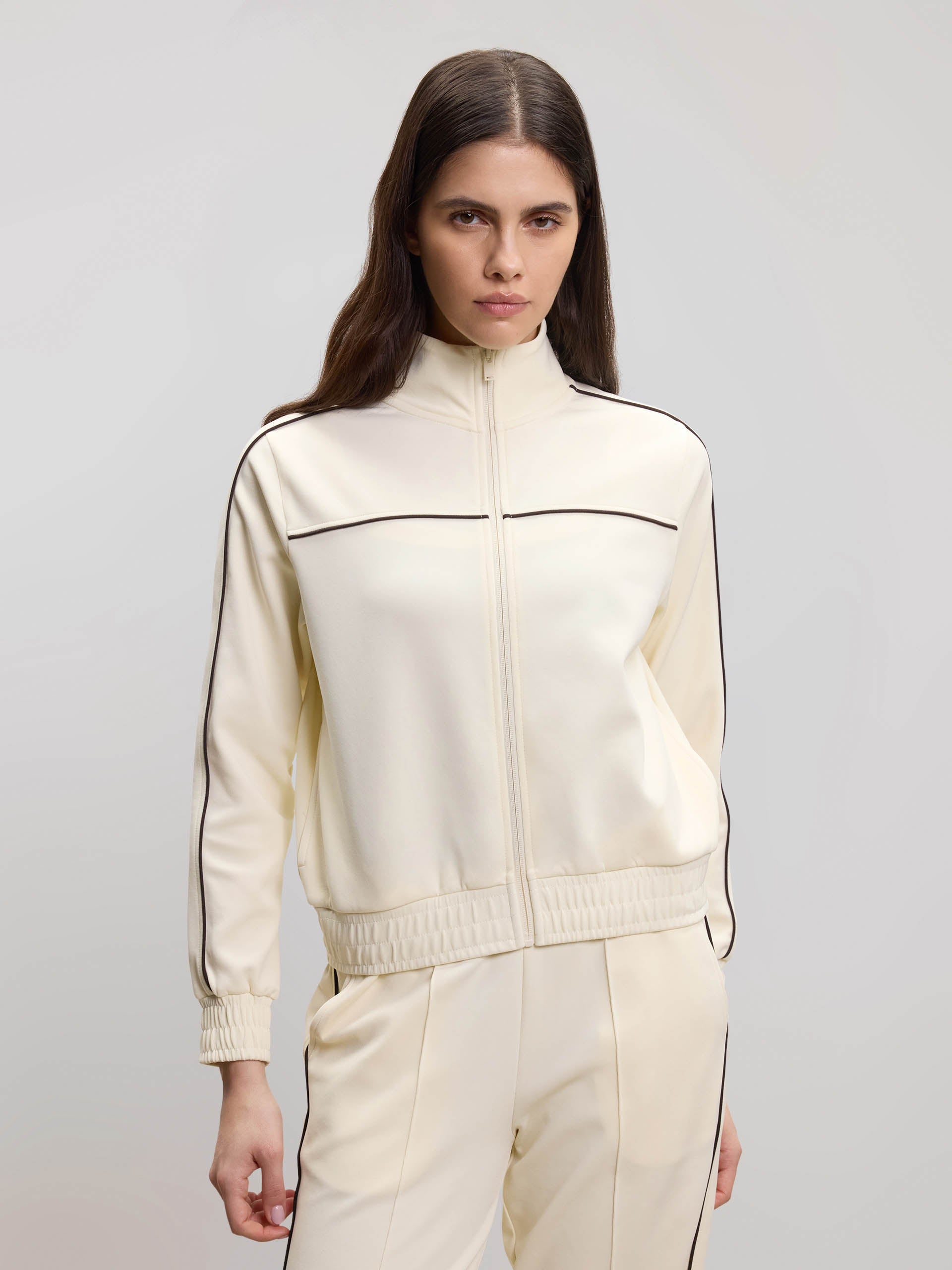 Womens Piping Track Jacket in Ecru