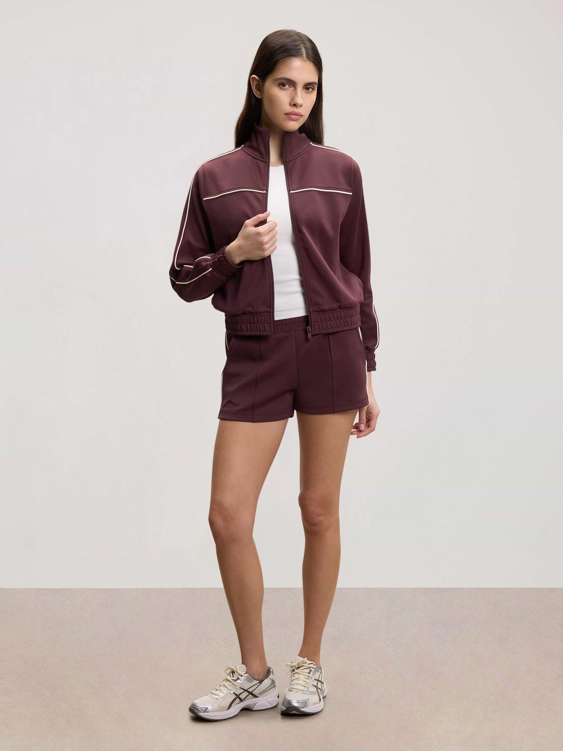 Womens Piping Track Short in Burgundy
