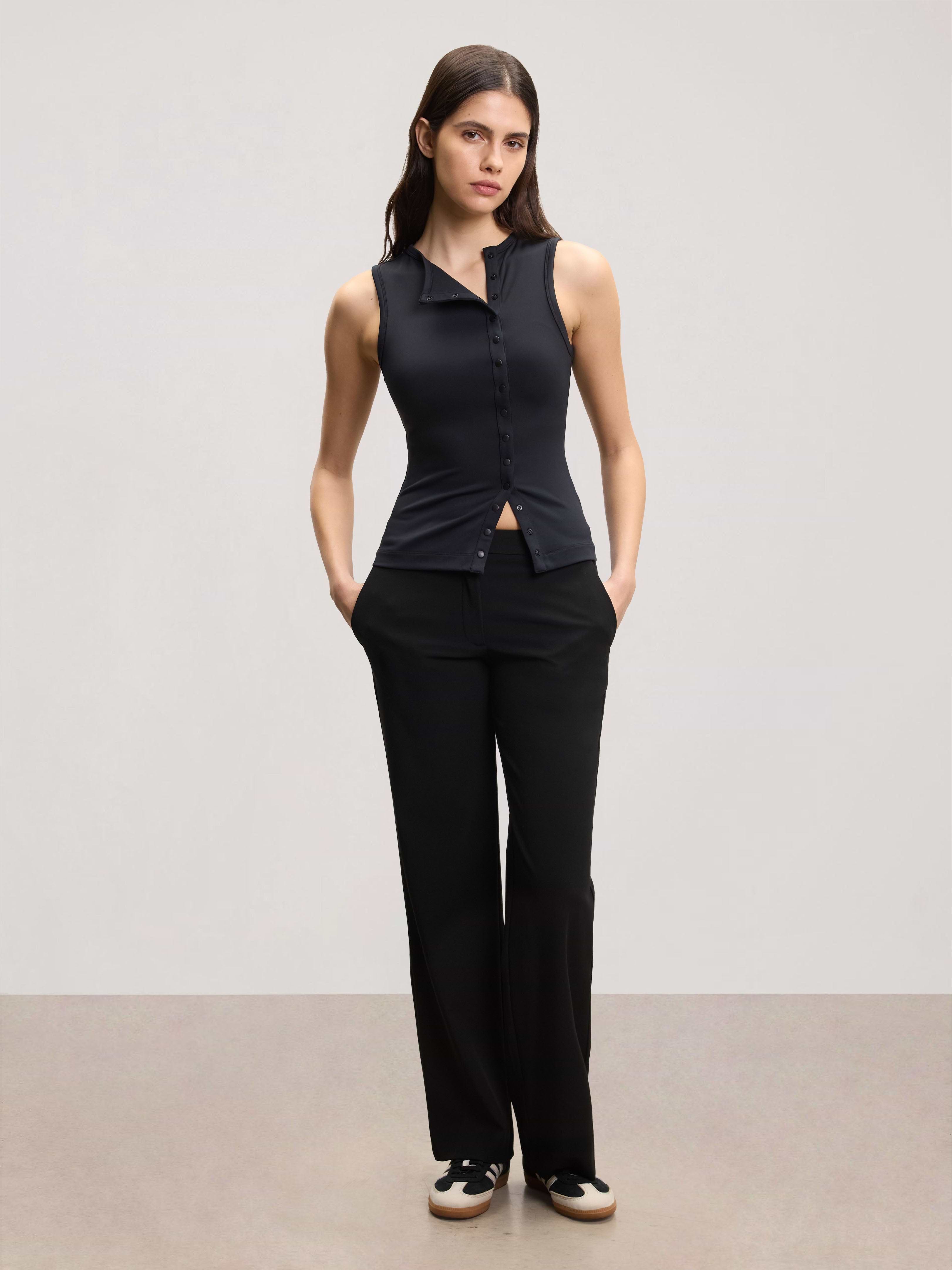 Womens Popper Vest Top in Black