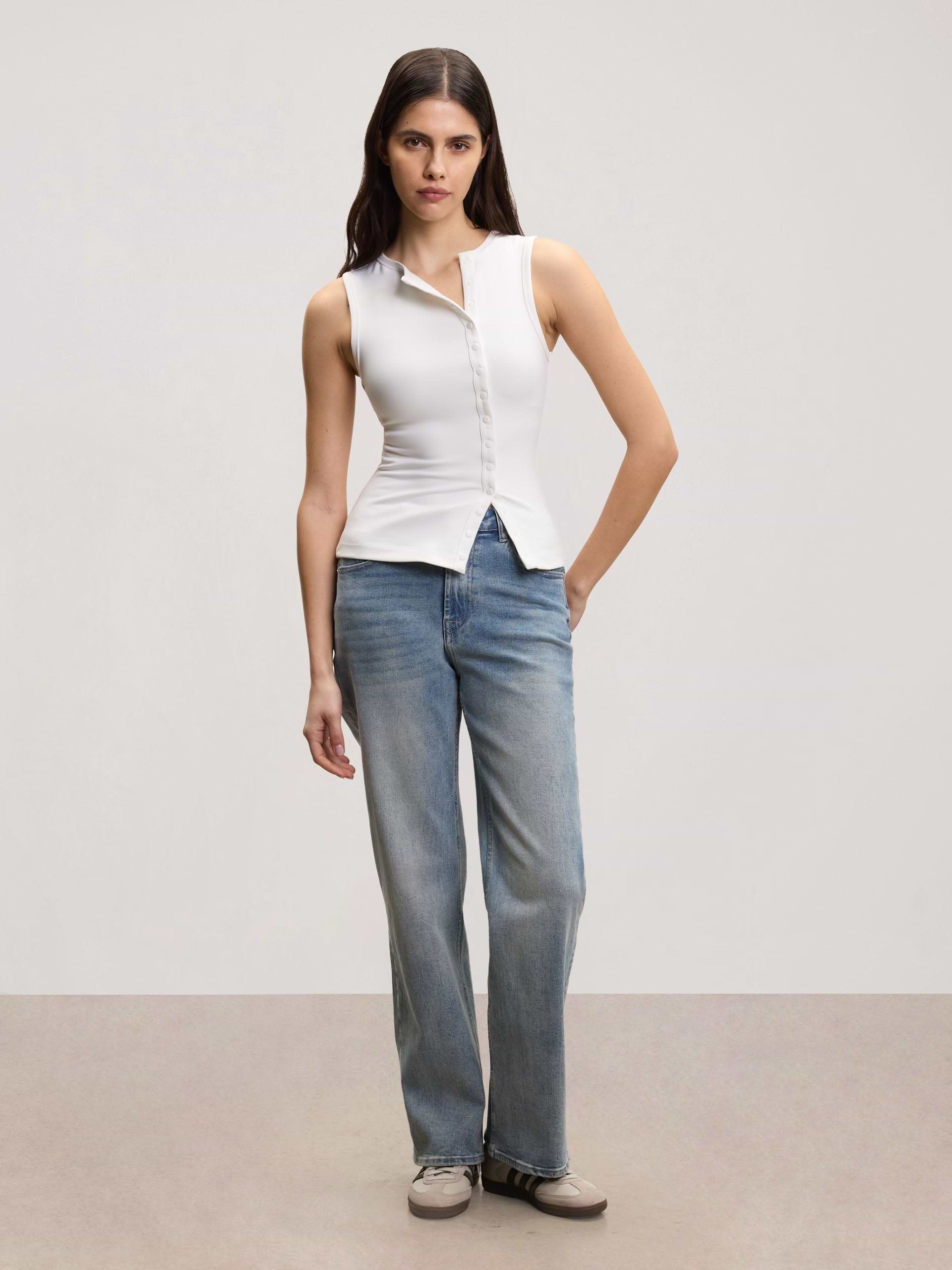Womens Popper Vest Top in White