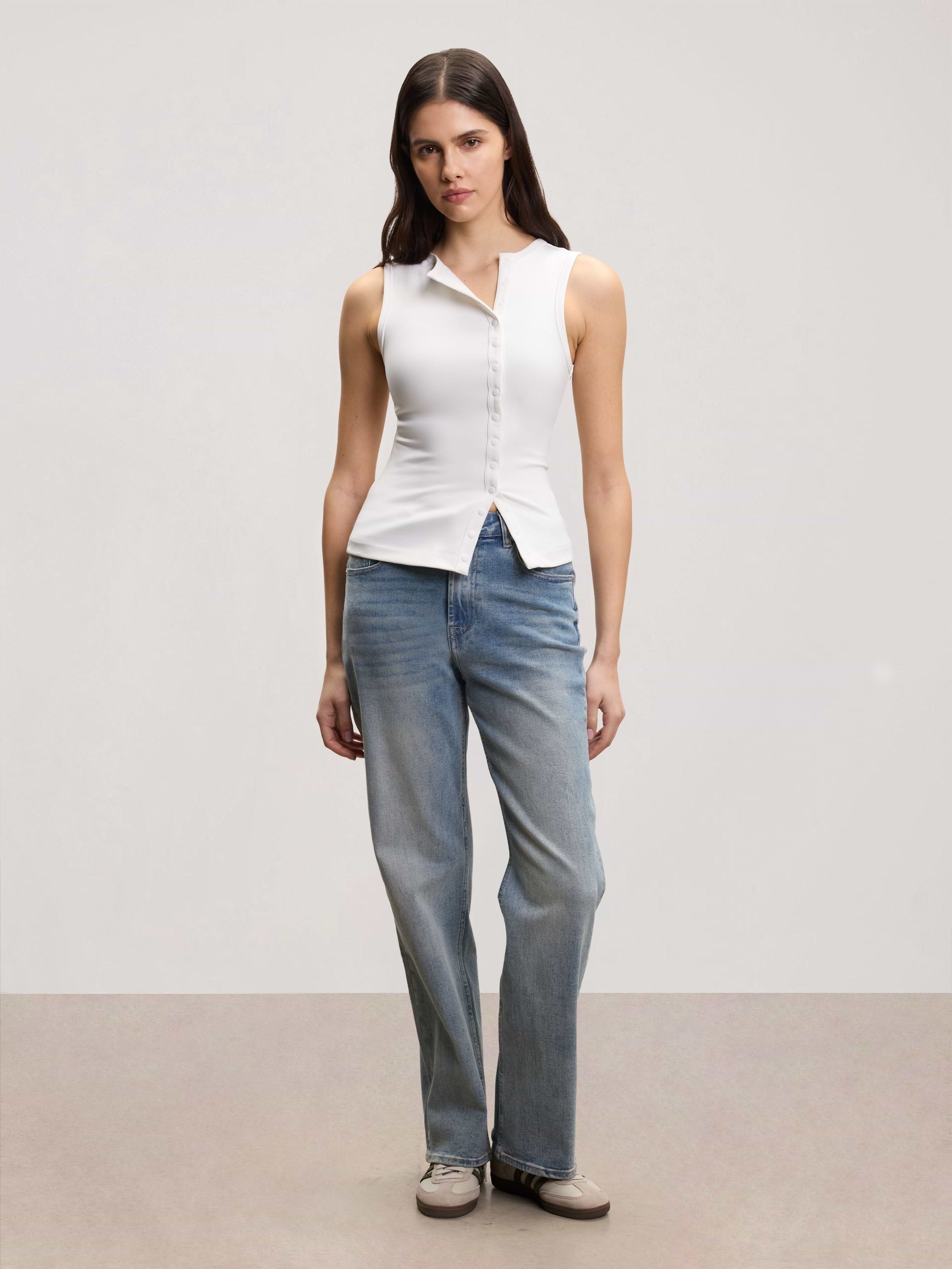 Womens Popper Vest Top in White