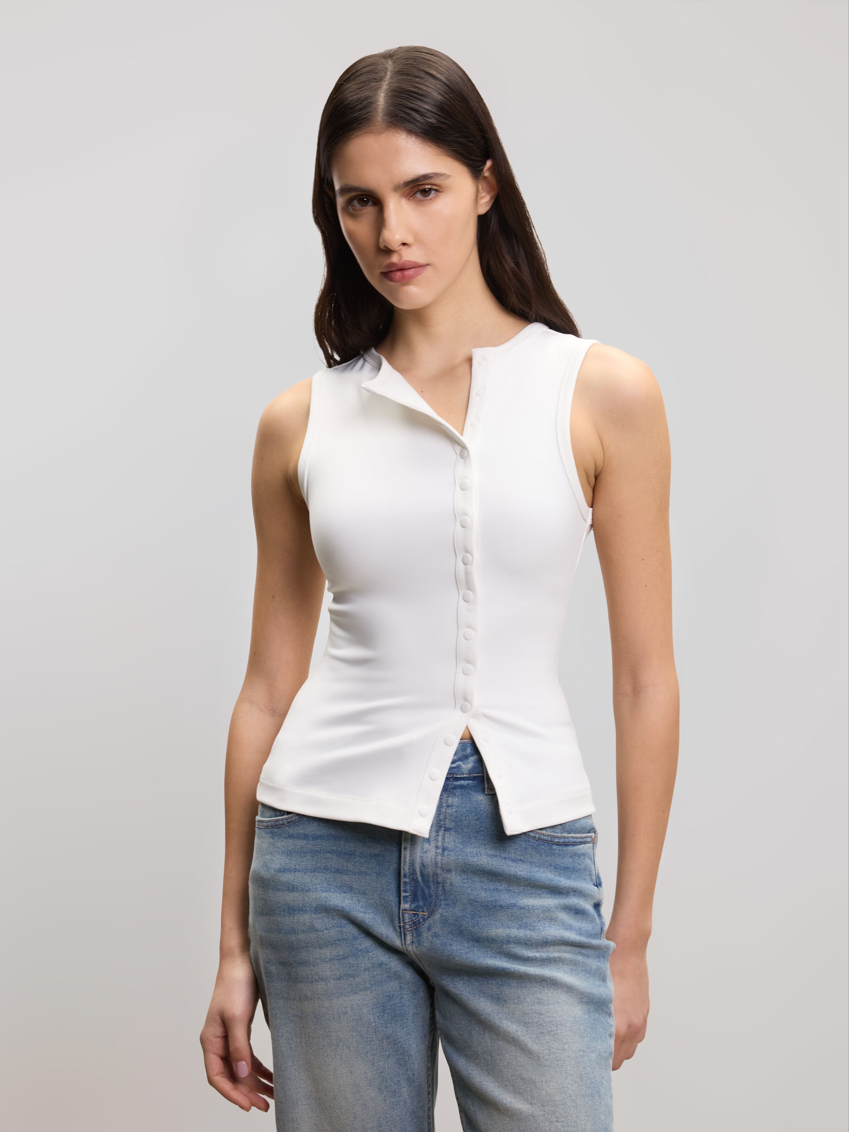 Womens Popper Vest Top in White