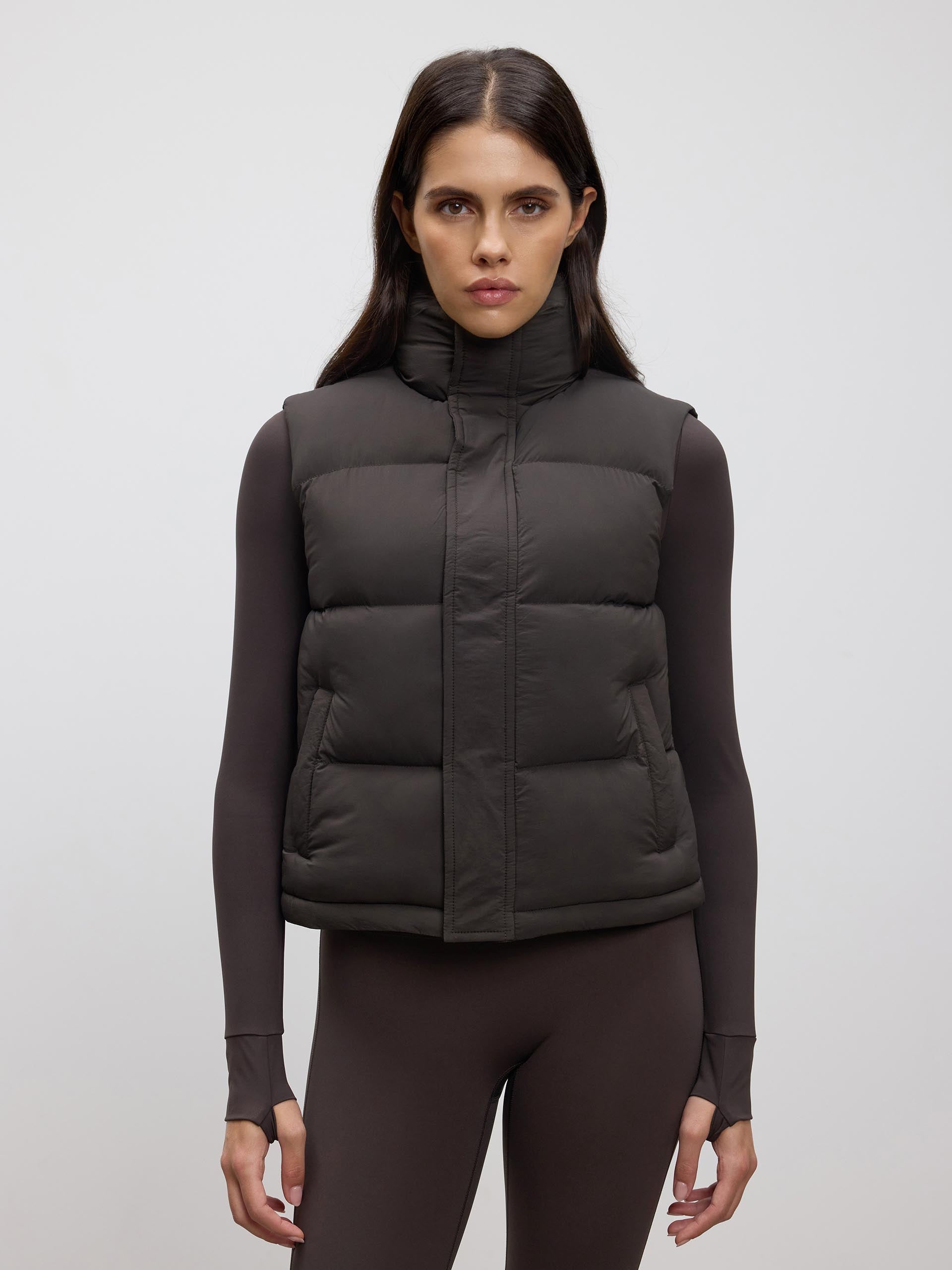 Womens Puffer Gilet in Brown