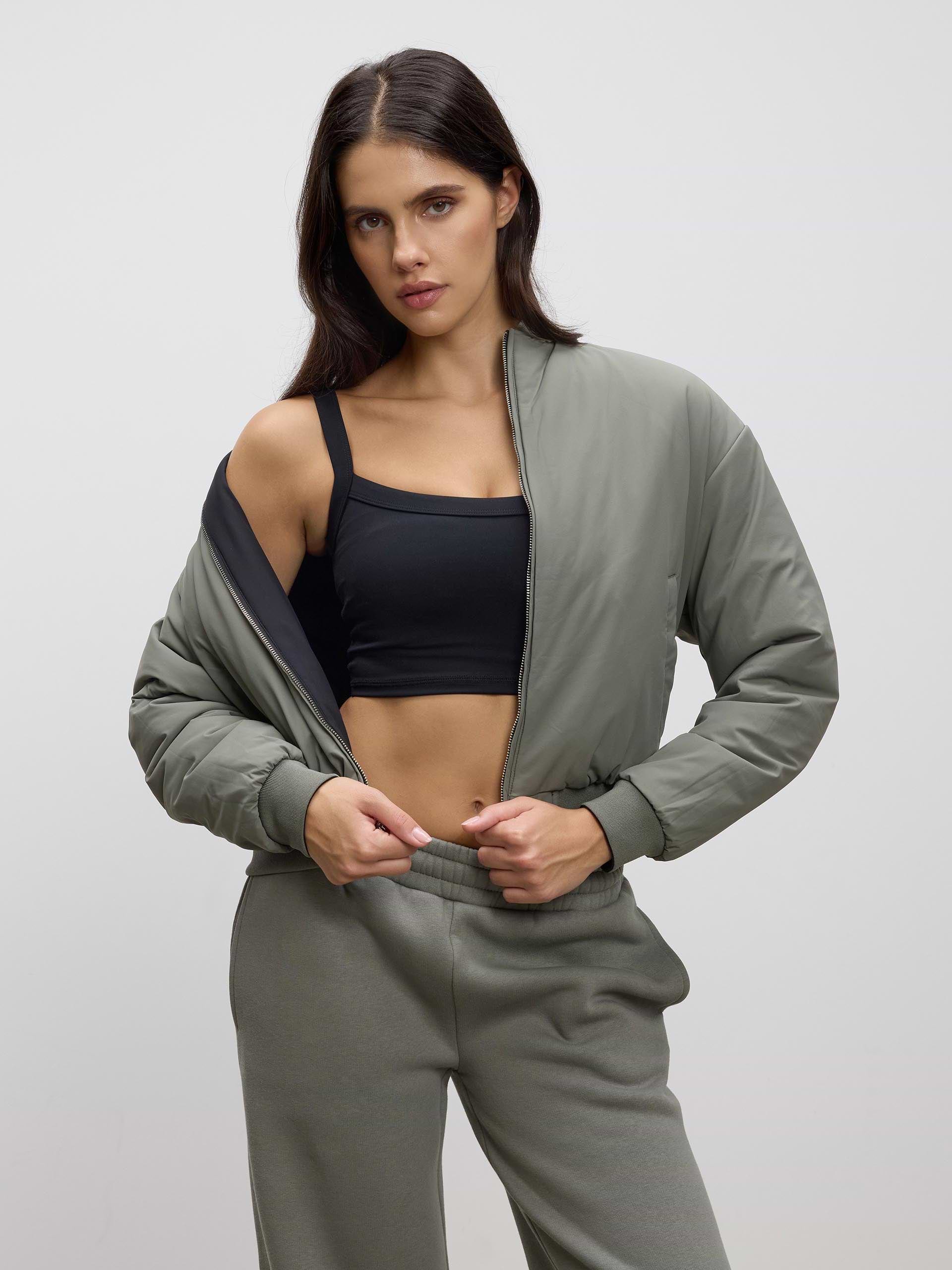 Womens Reversible Bomber Jacket in Black Sage