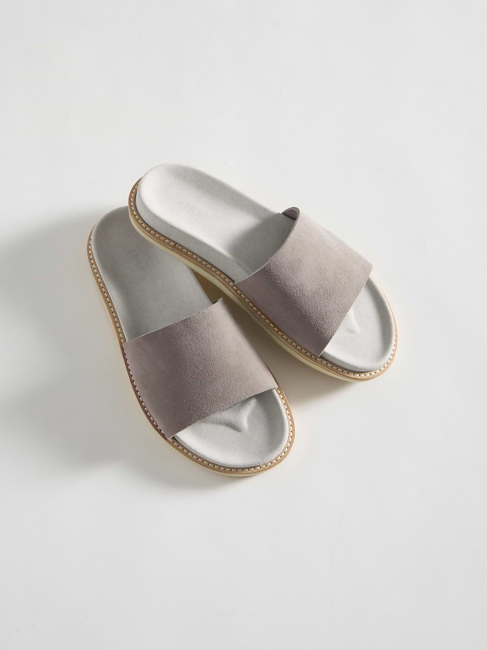 Womens Suede Slides in Dark Stone