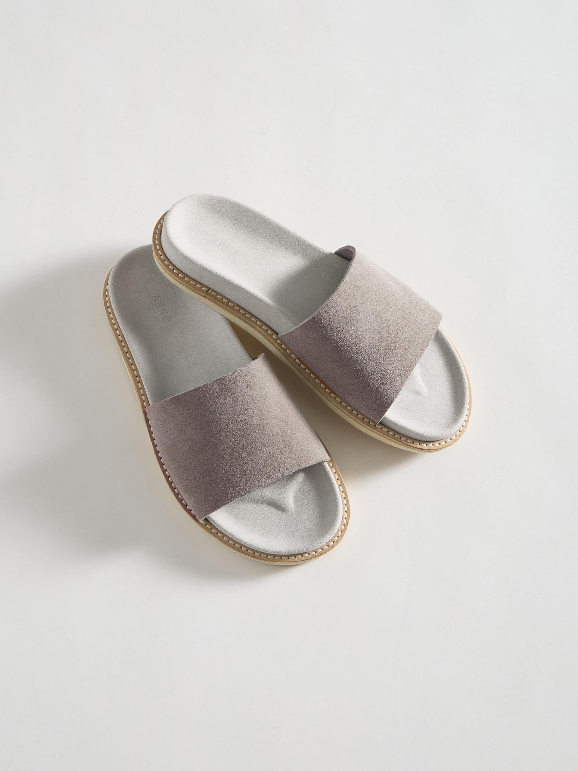 Womens Suede Slides in Dark Stone