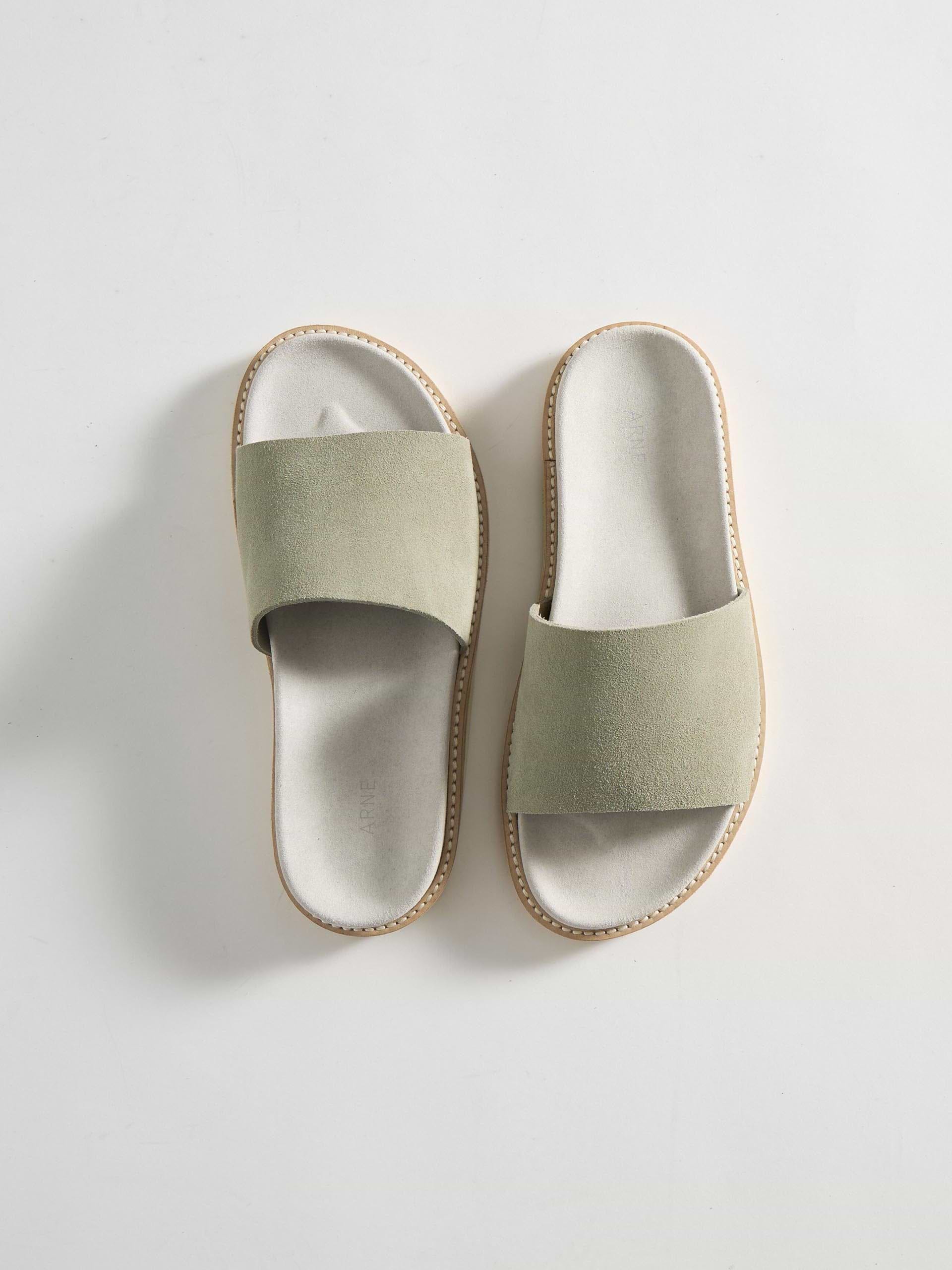 Womens Suede Slides in Olive