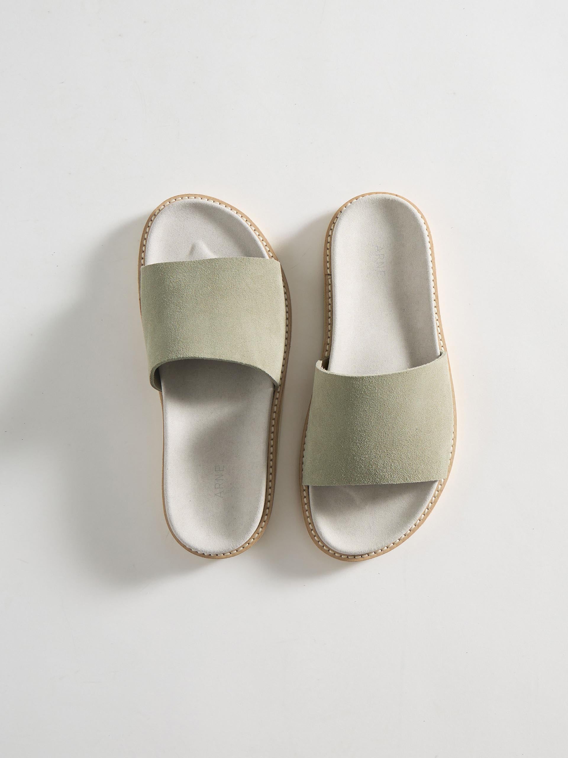 Womens Suede Slides in Olive
