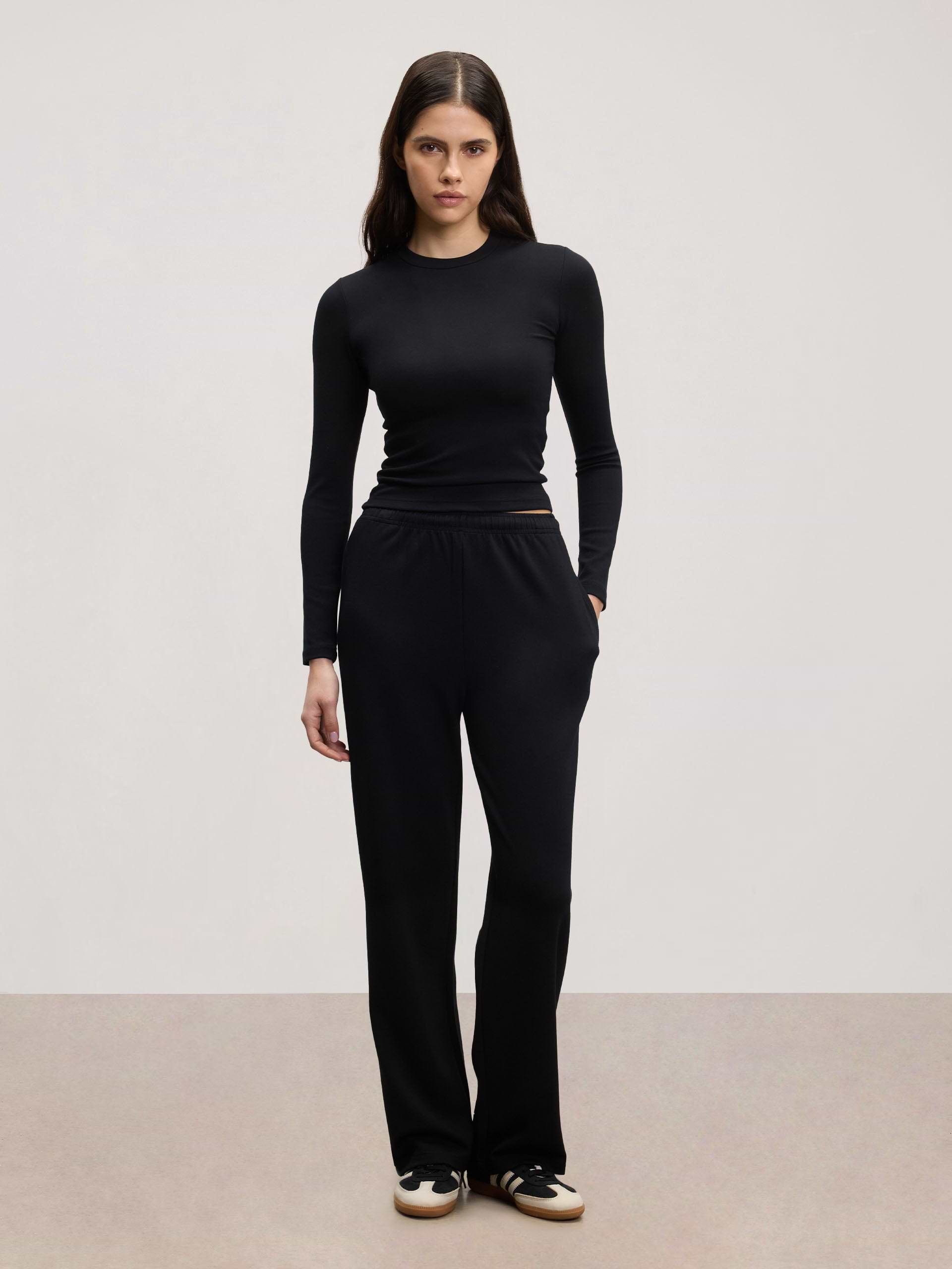 Womens Soft Interlock Long Sleeve Top in Black