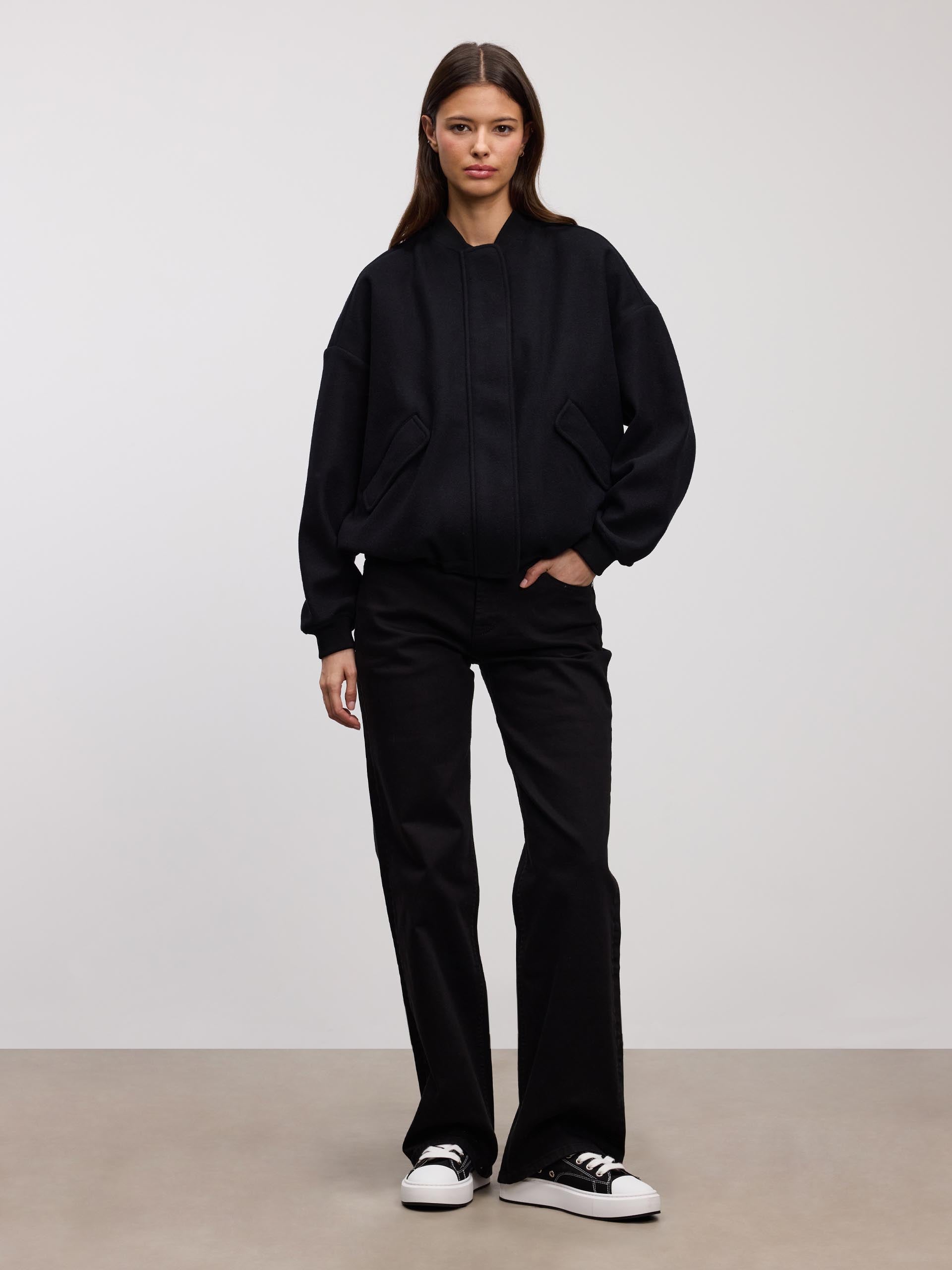 Womens Soft Knitted Bomber Jacket in Black