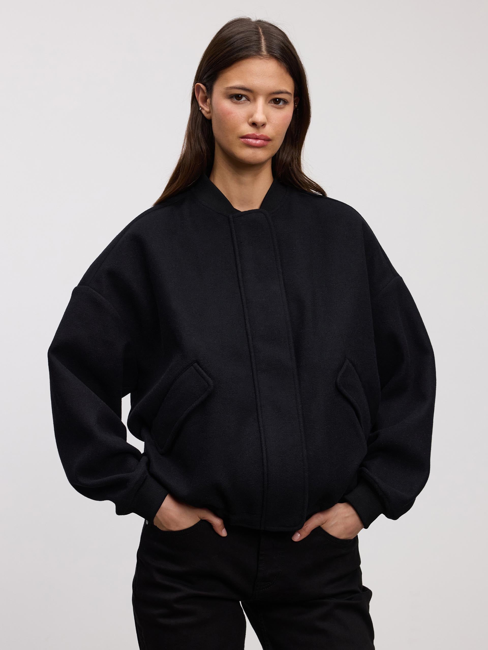 Womens Soft Knitted Bomber Jacket in Black