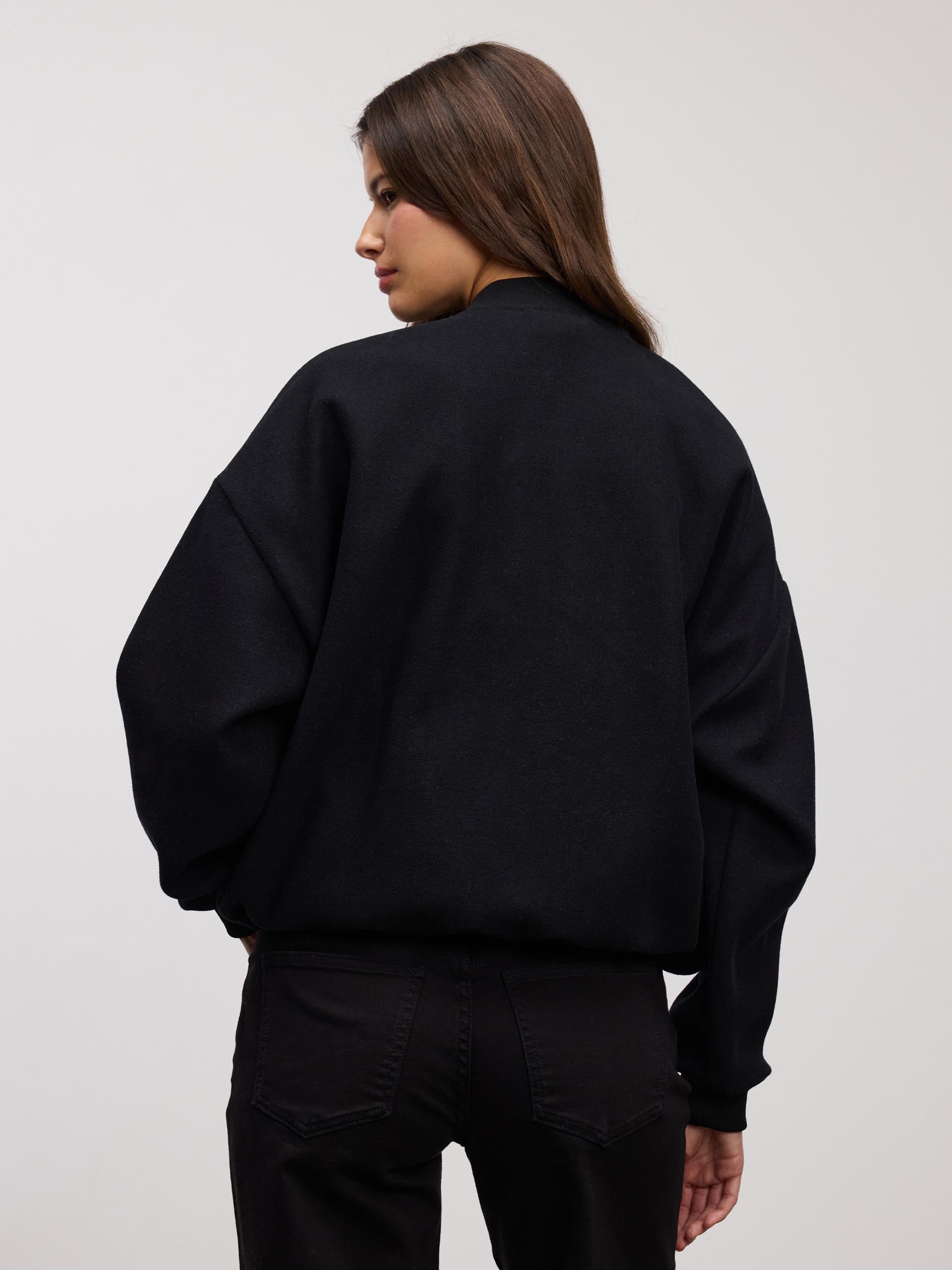 Womens Soft Knitted Bomber Jacket in Black