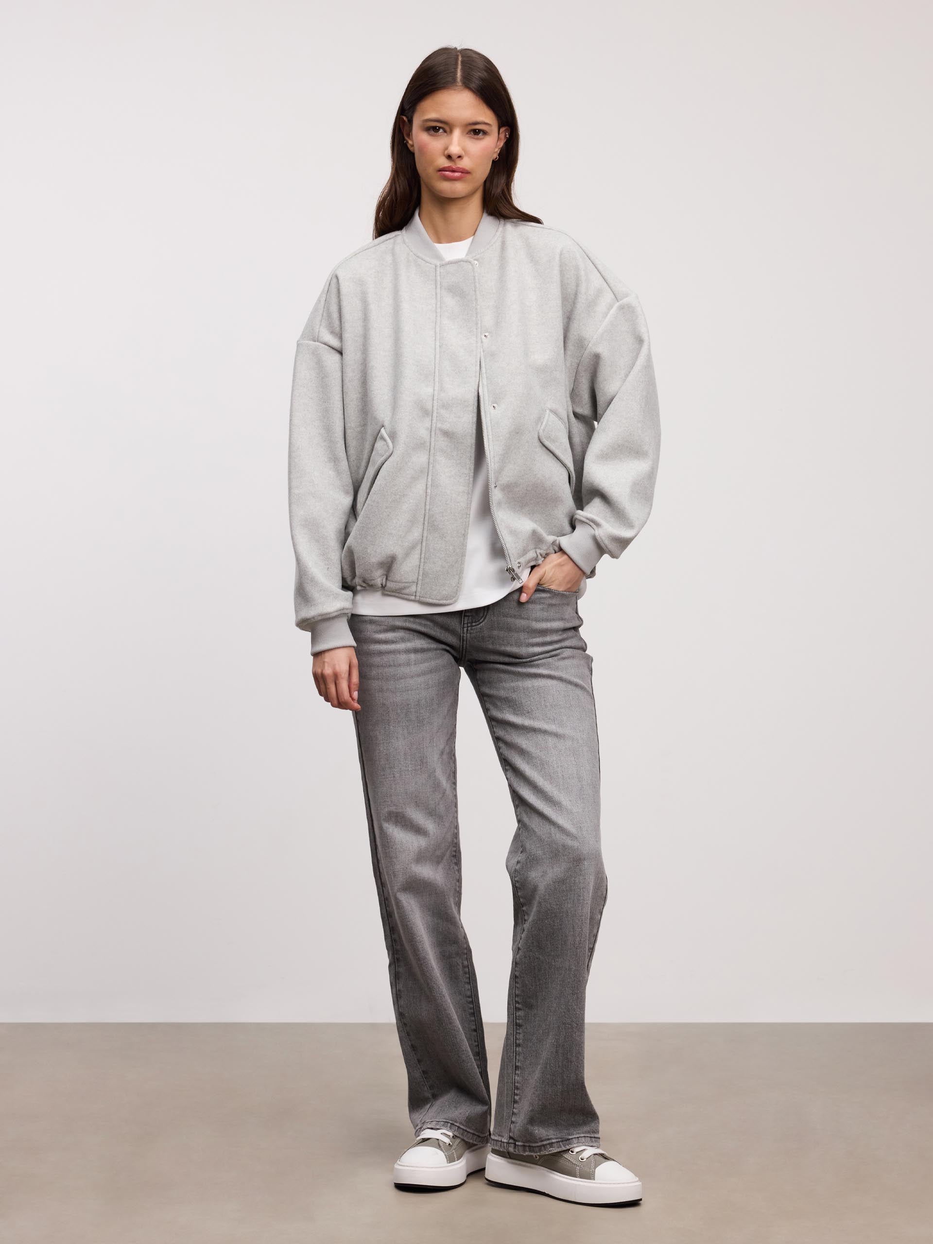 Womens Soft Knitted Bomber Jacket in Grey