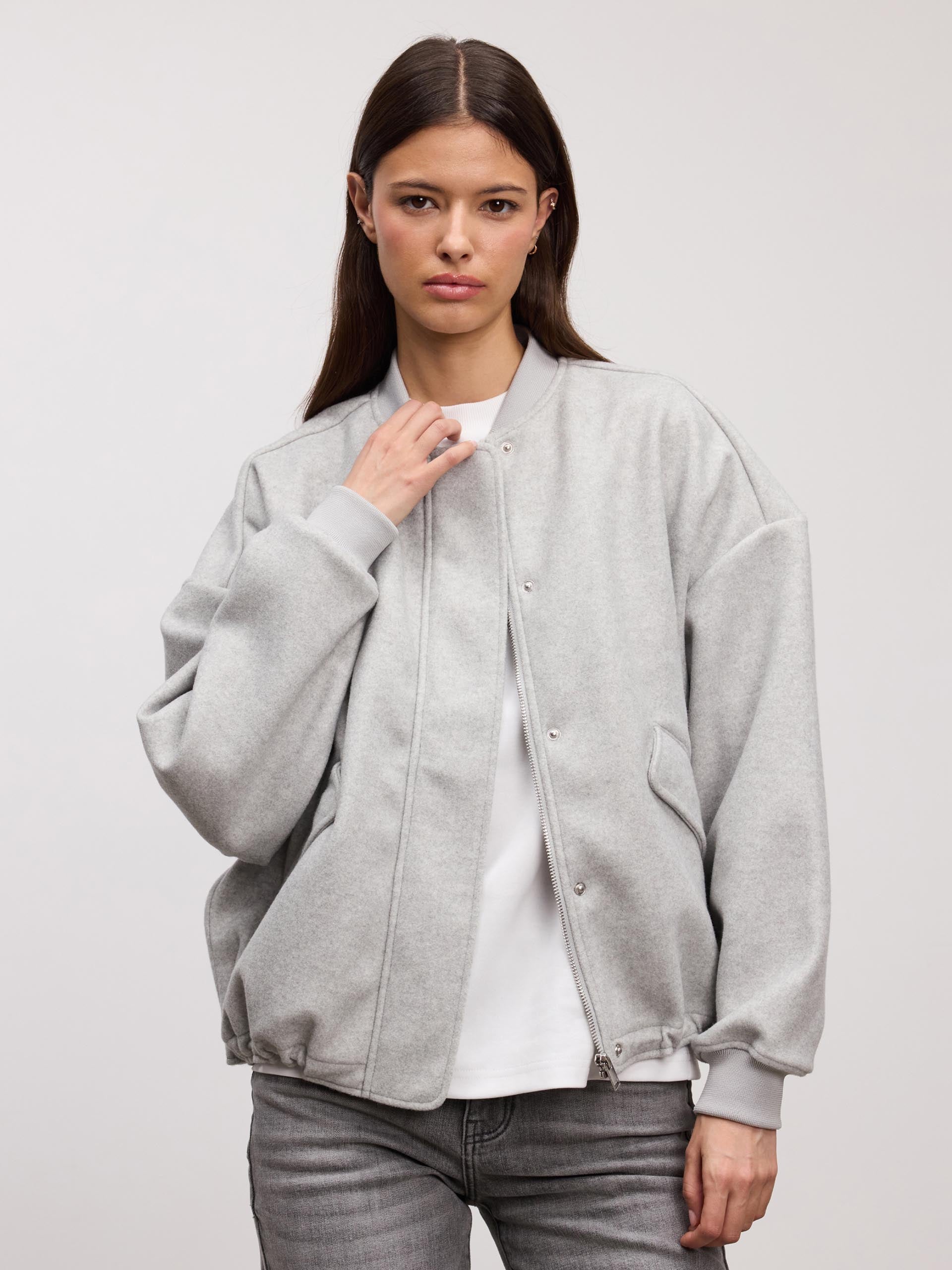 Womens Soft Knitted Bomber Jacket in Grey