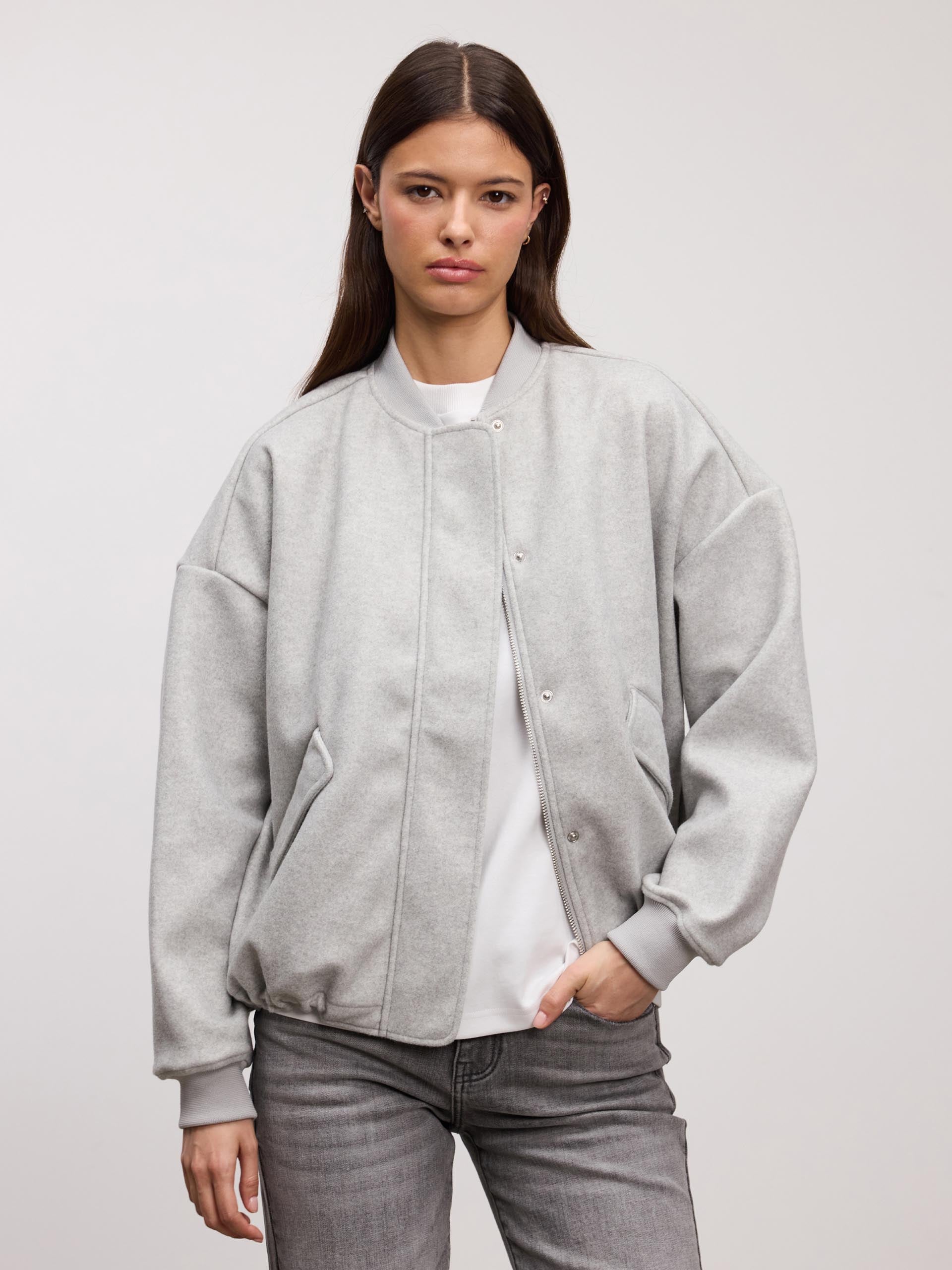 Womens Soft Knitted Bomber Jacket in Grey
