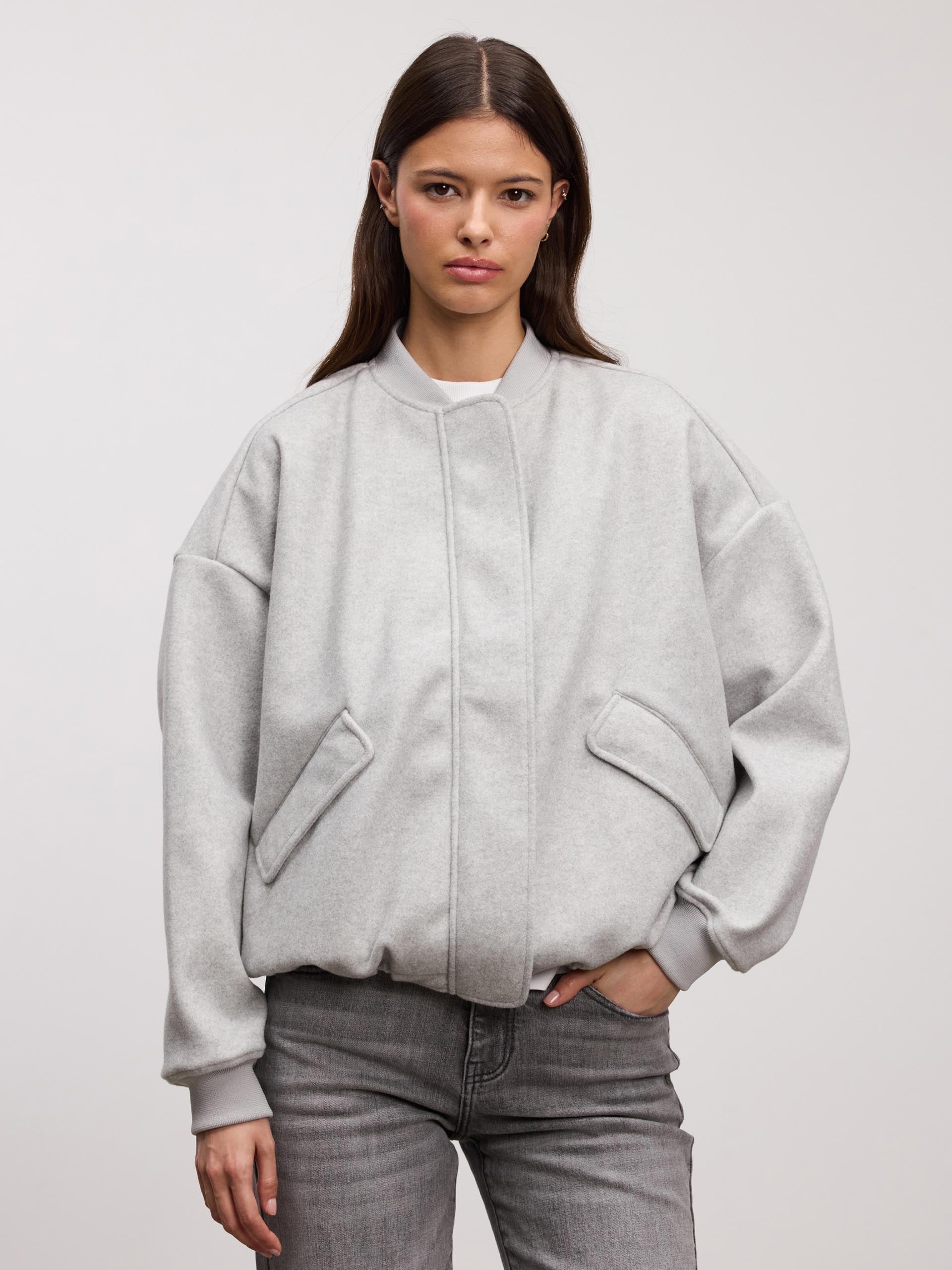 Womens Soft Knitted Bomber Jacket in Grey