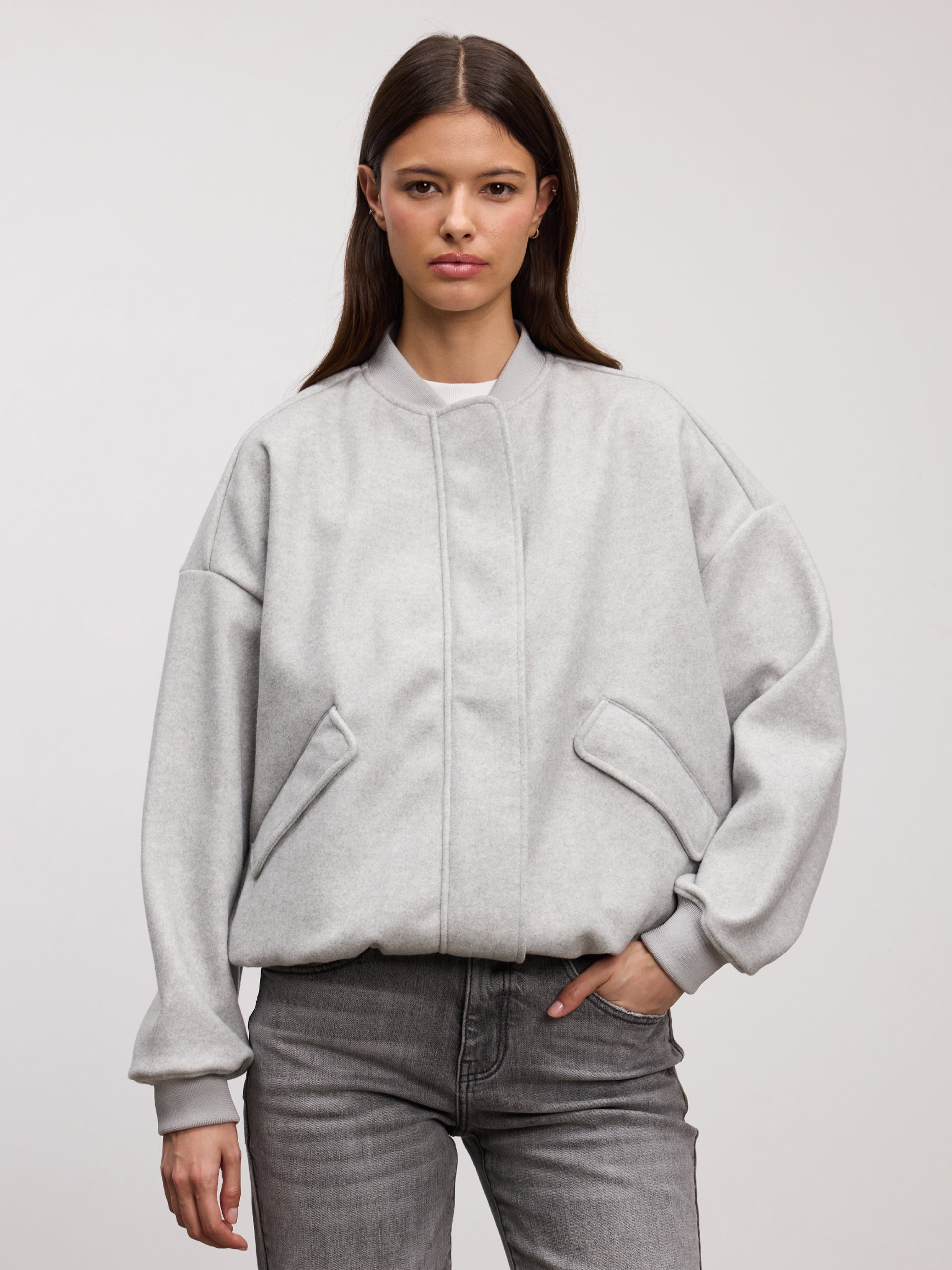 Womens Soft Knitted Bomber Jacket in Grey