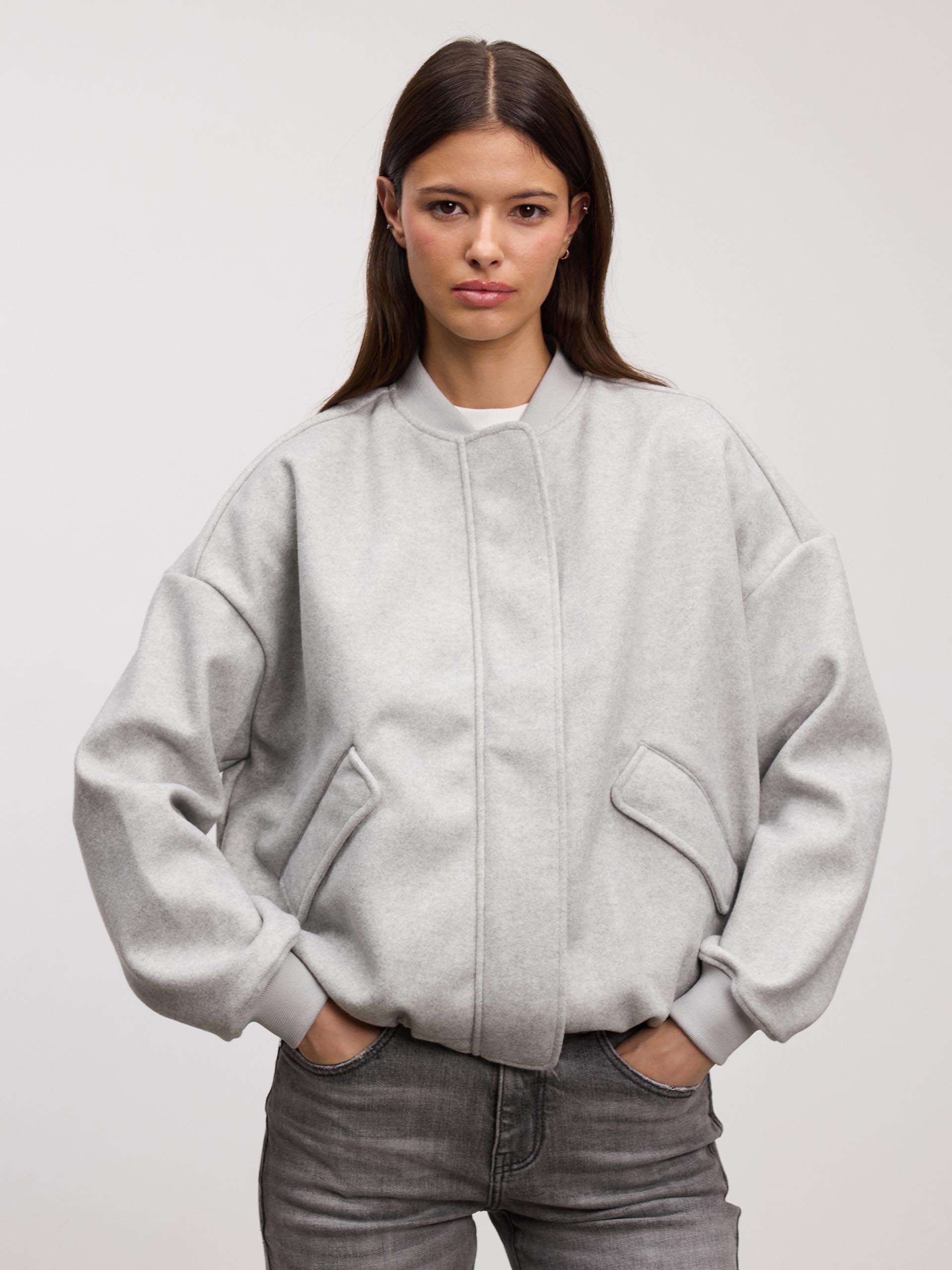 Womens Soft Knitted Bomber Jacket in Grey