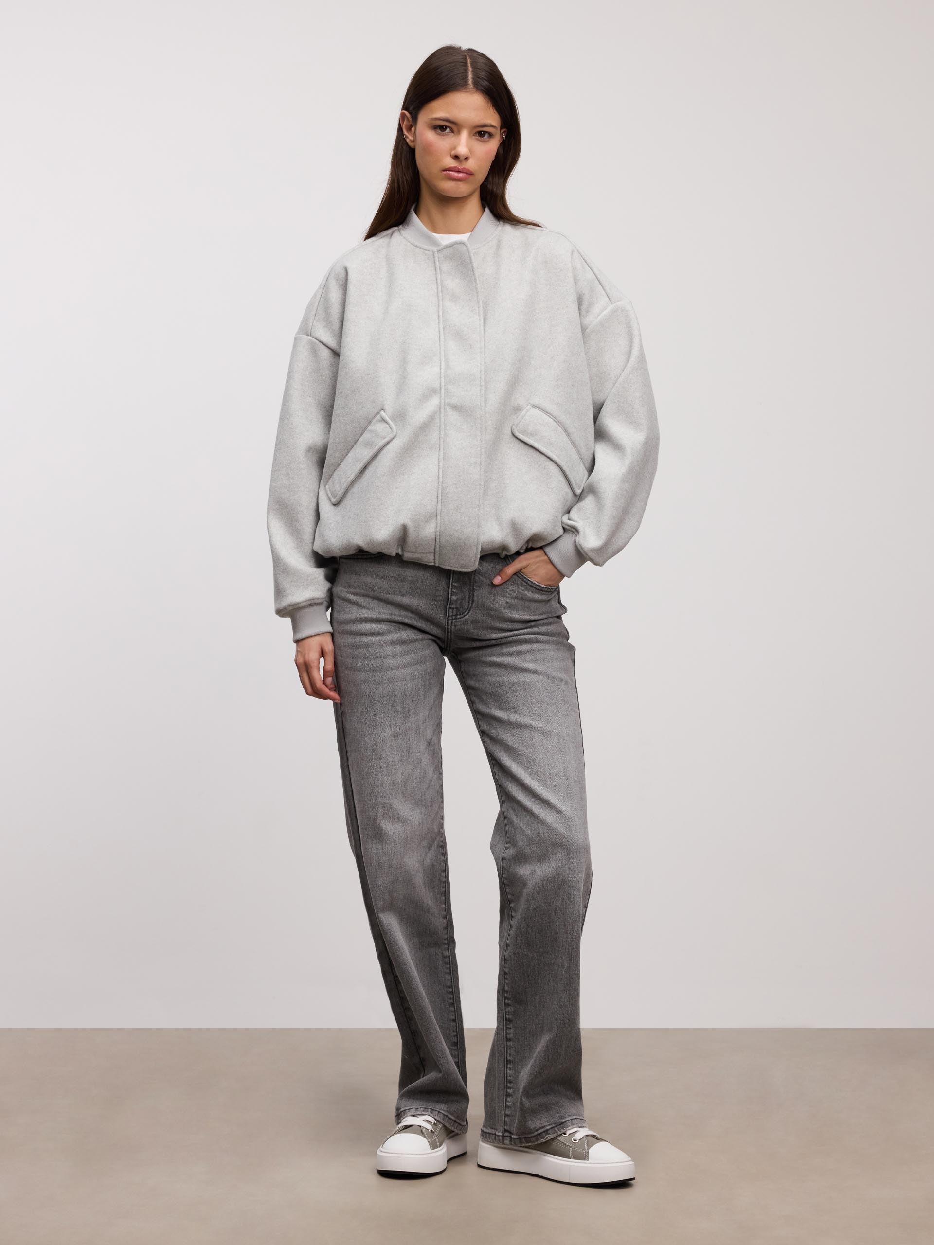 Womens Soft Knitted Bomber Jacket in Grey