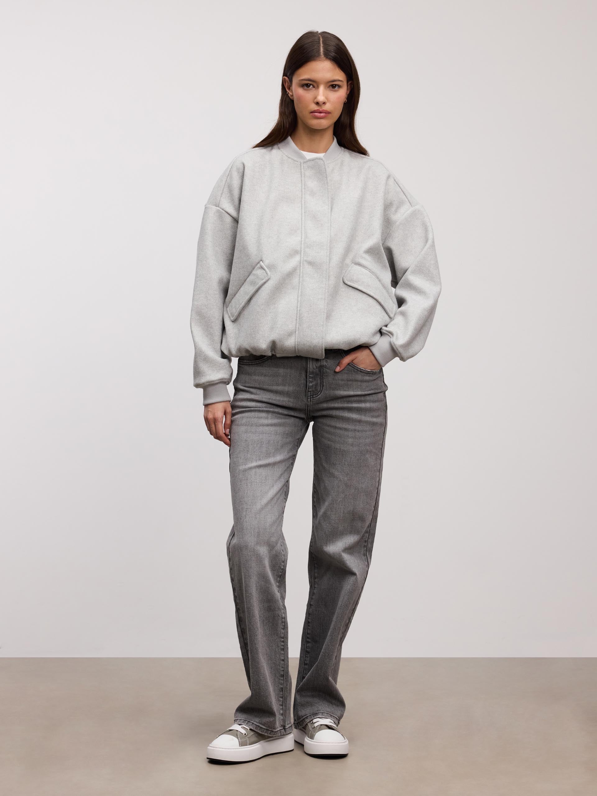 Womens Soft Knitted Bomber Jacket in Grey