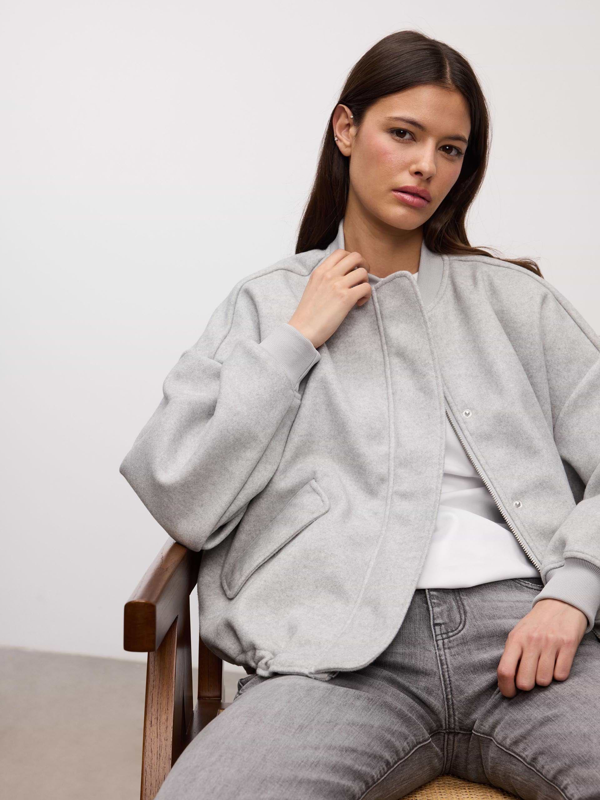 Womens Soft Knitted Bomber Jacket in Grey