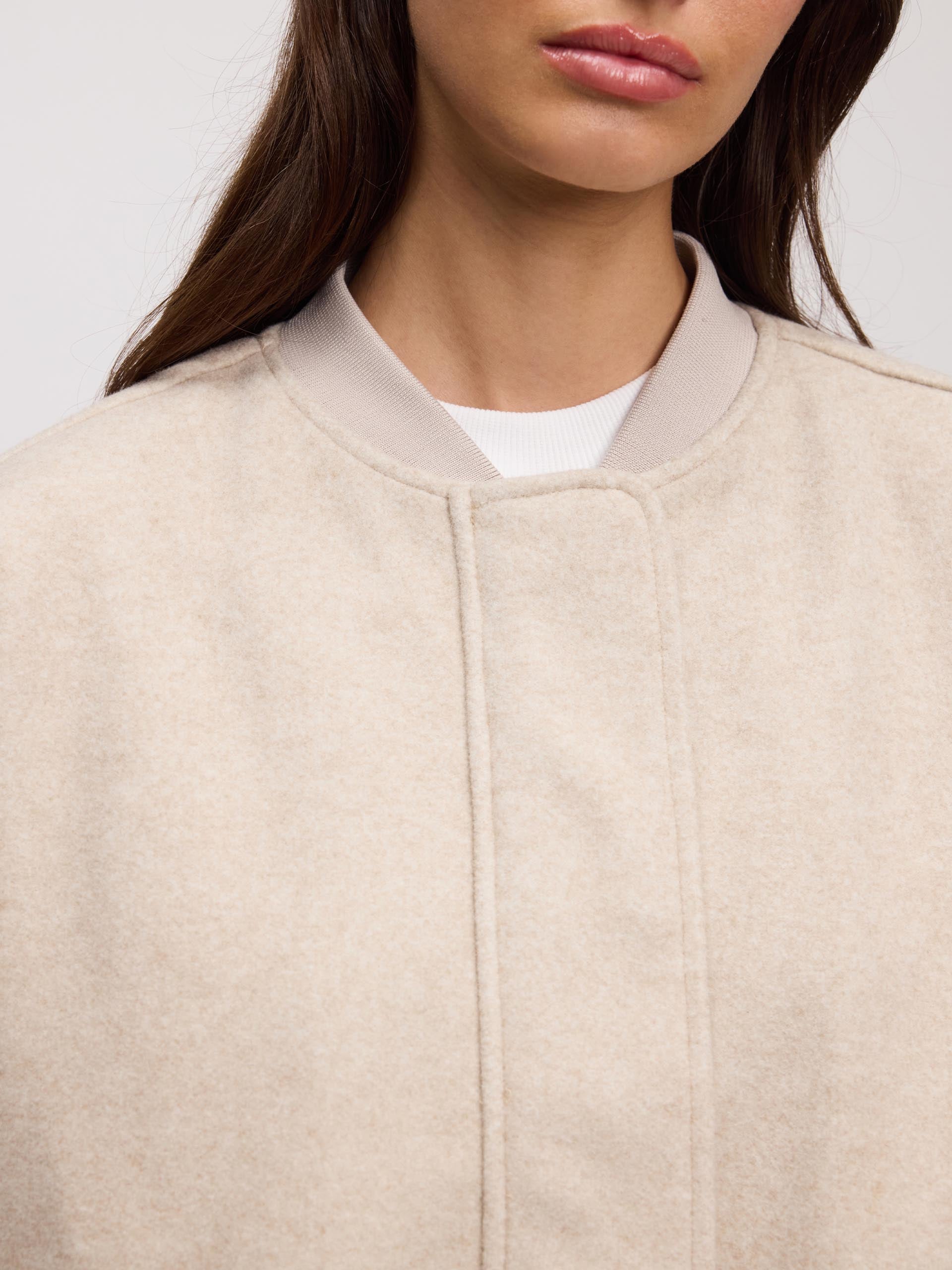 Womens Soft Knitted Bomber Jacket in Stone