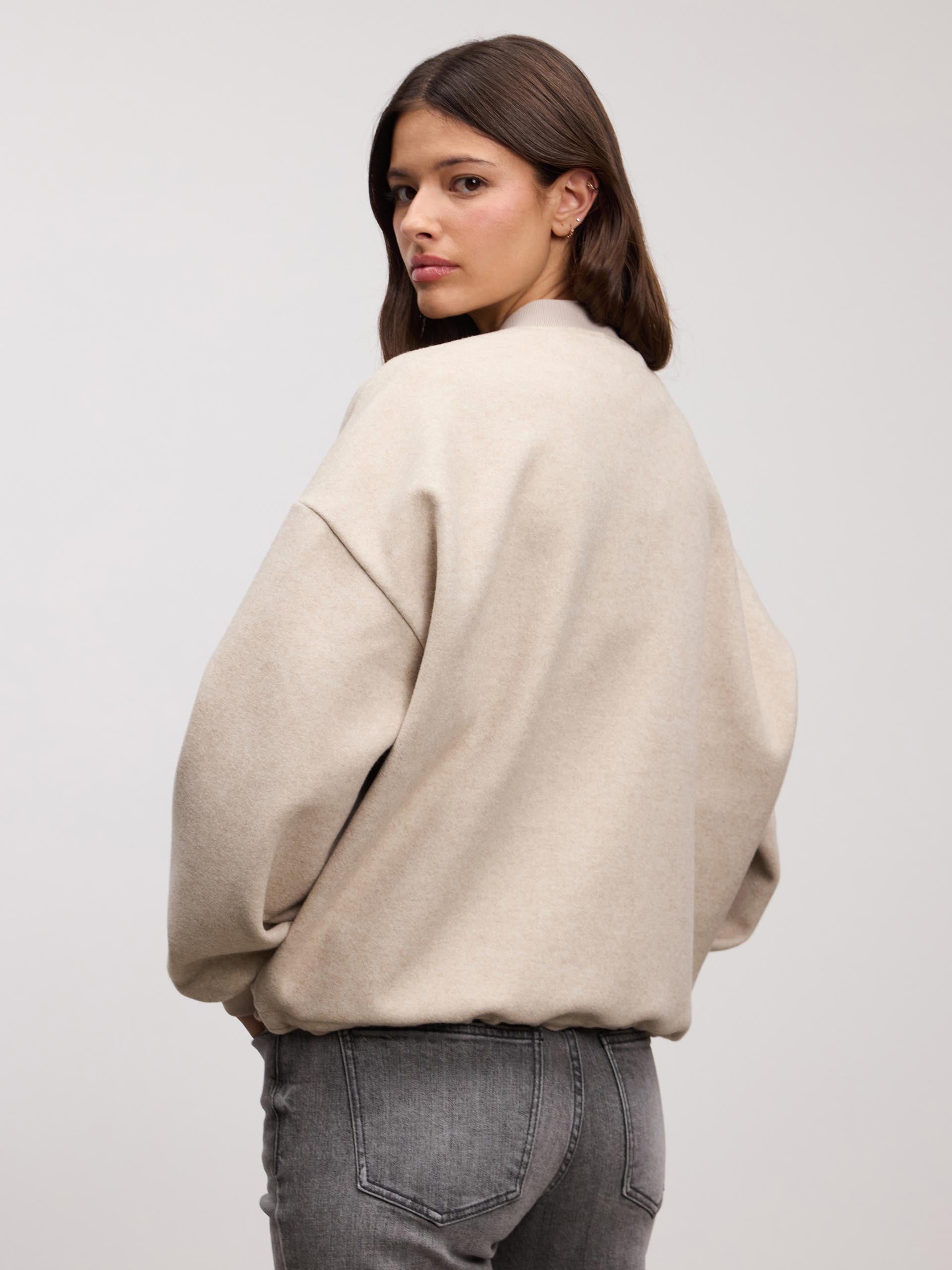 Womens Soft Knitted Bomber Jacket in Stone