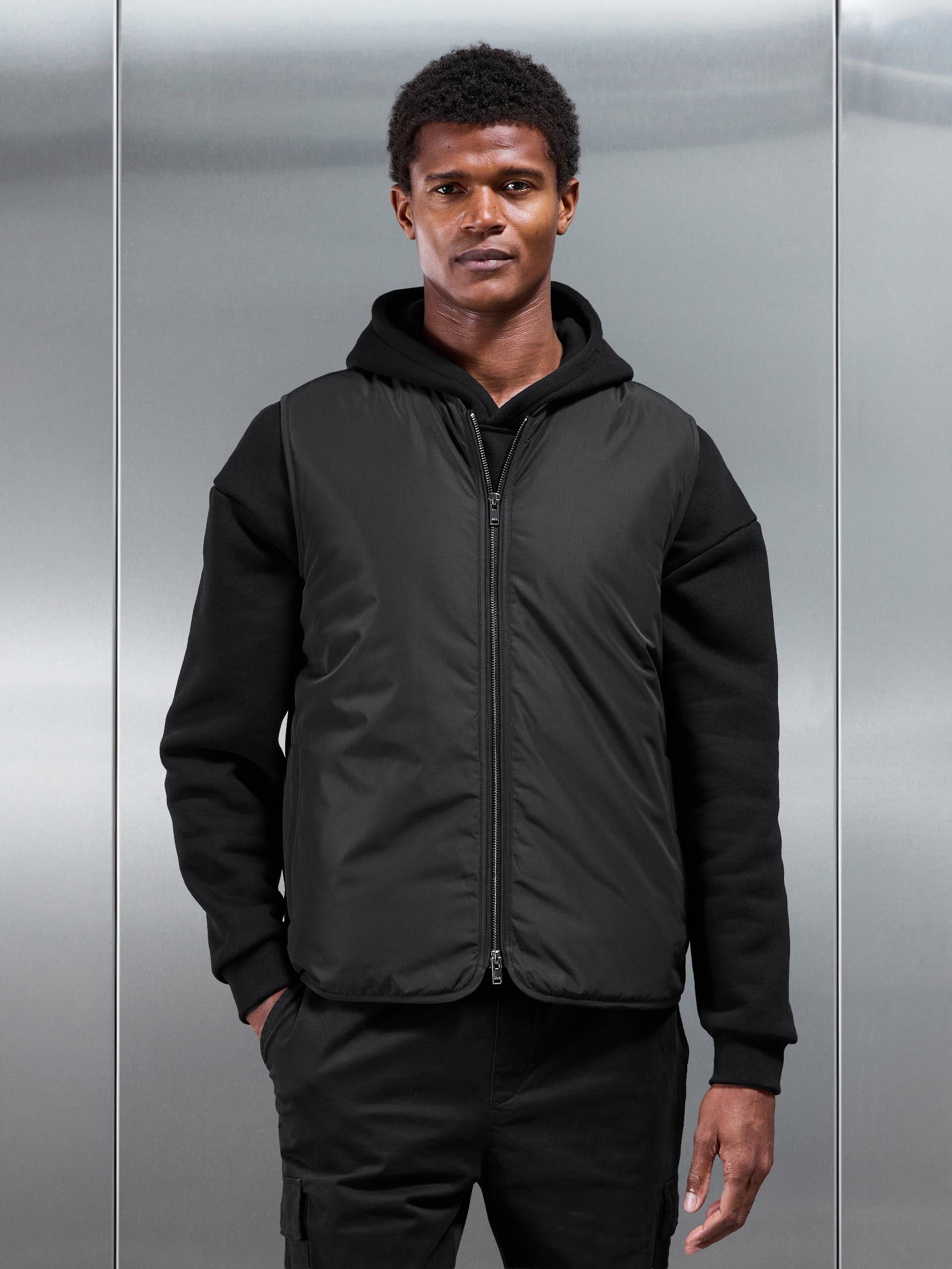 Zip Through Padded Vest in Black