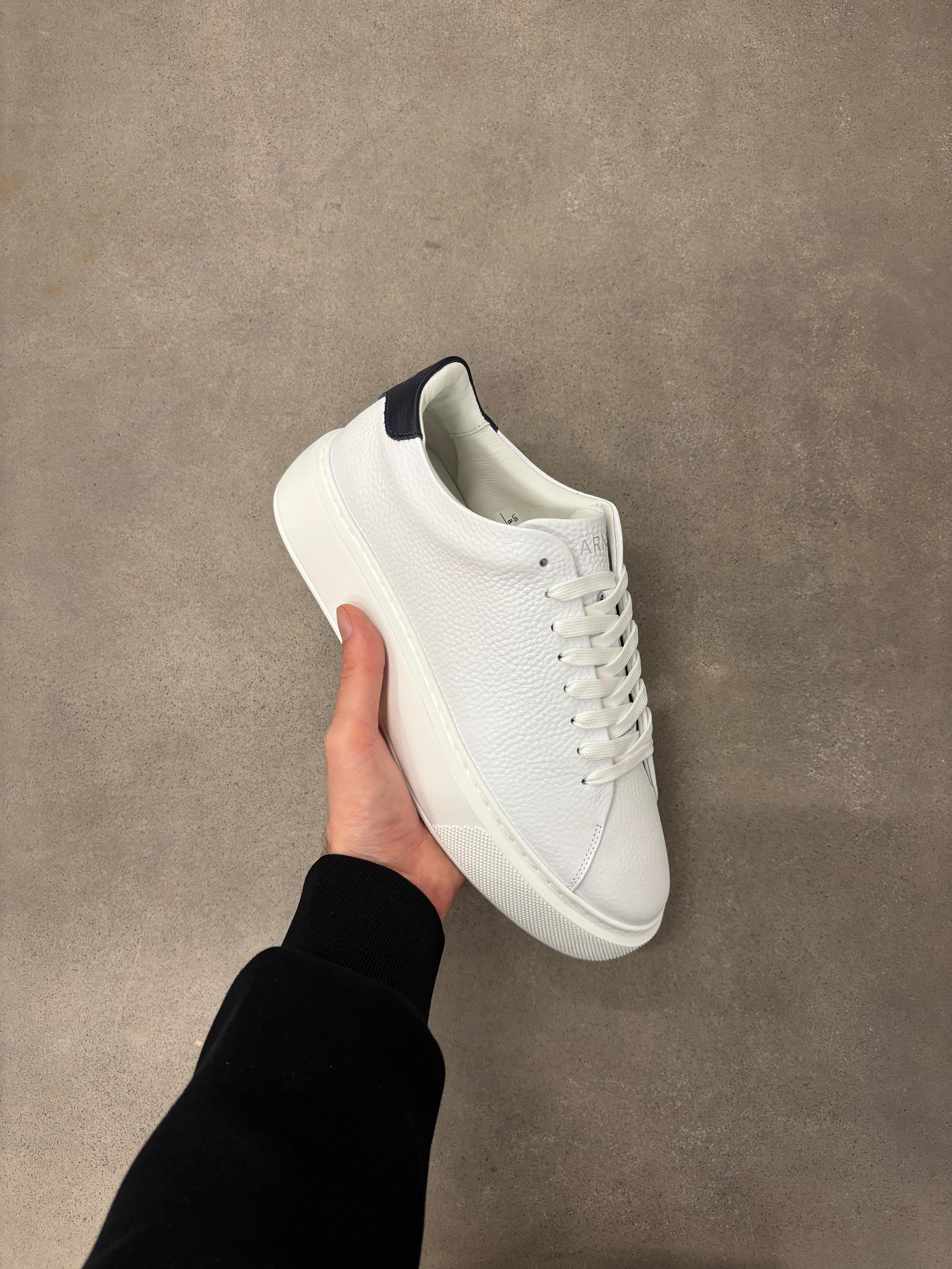 Basic Essential Leather Trainer in White Navy