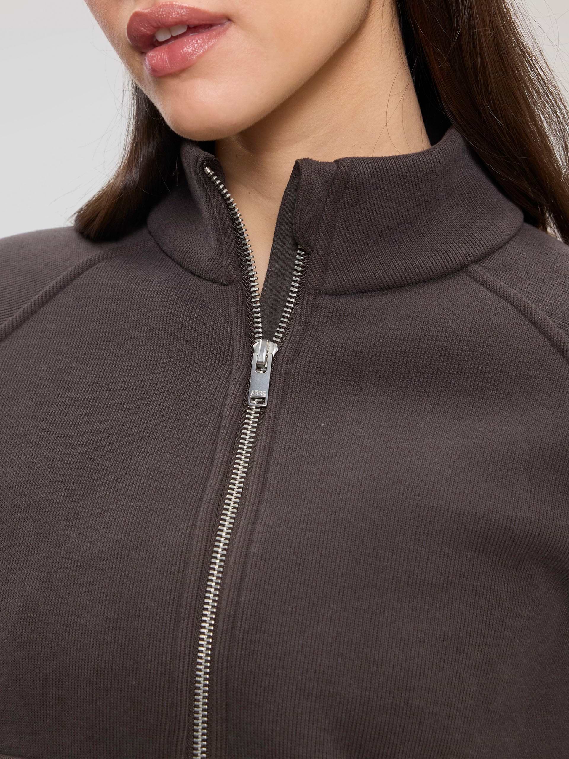 Womens Cosy Fleece Funnel Neck Jacket in Brown