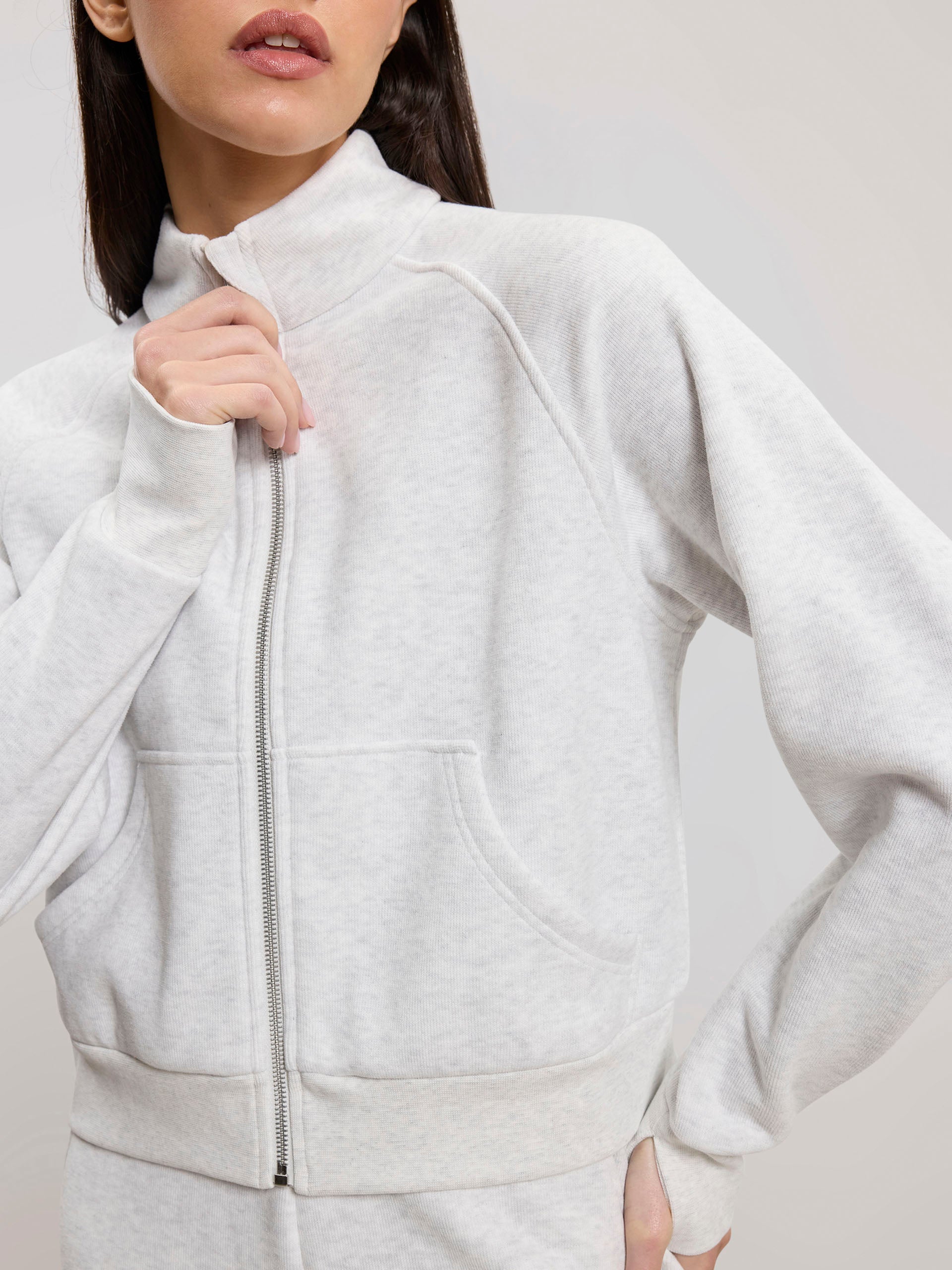 Womens Cosy Fleece Funnel Neck Jacket in Marl Grey