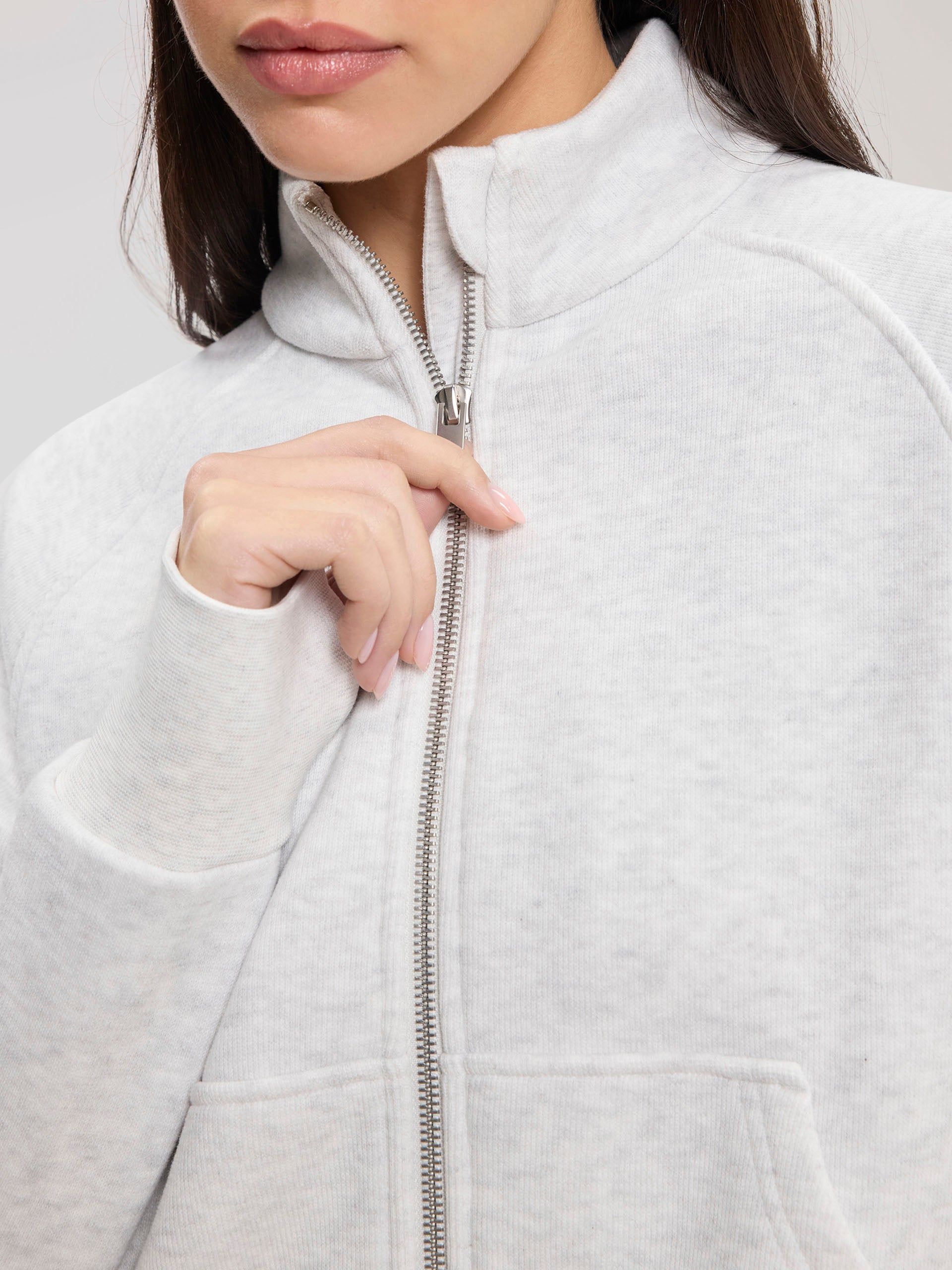 Womens Cosy Fleece Funnel Neck Jacket in Marl Grey