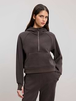 Womens Cosy Fleece Half Zip Hoodie in Brown
