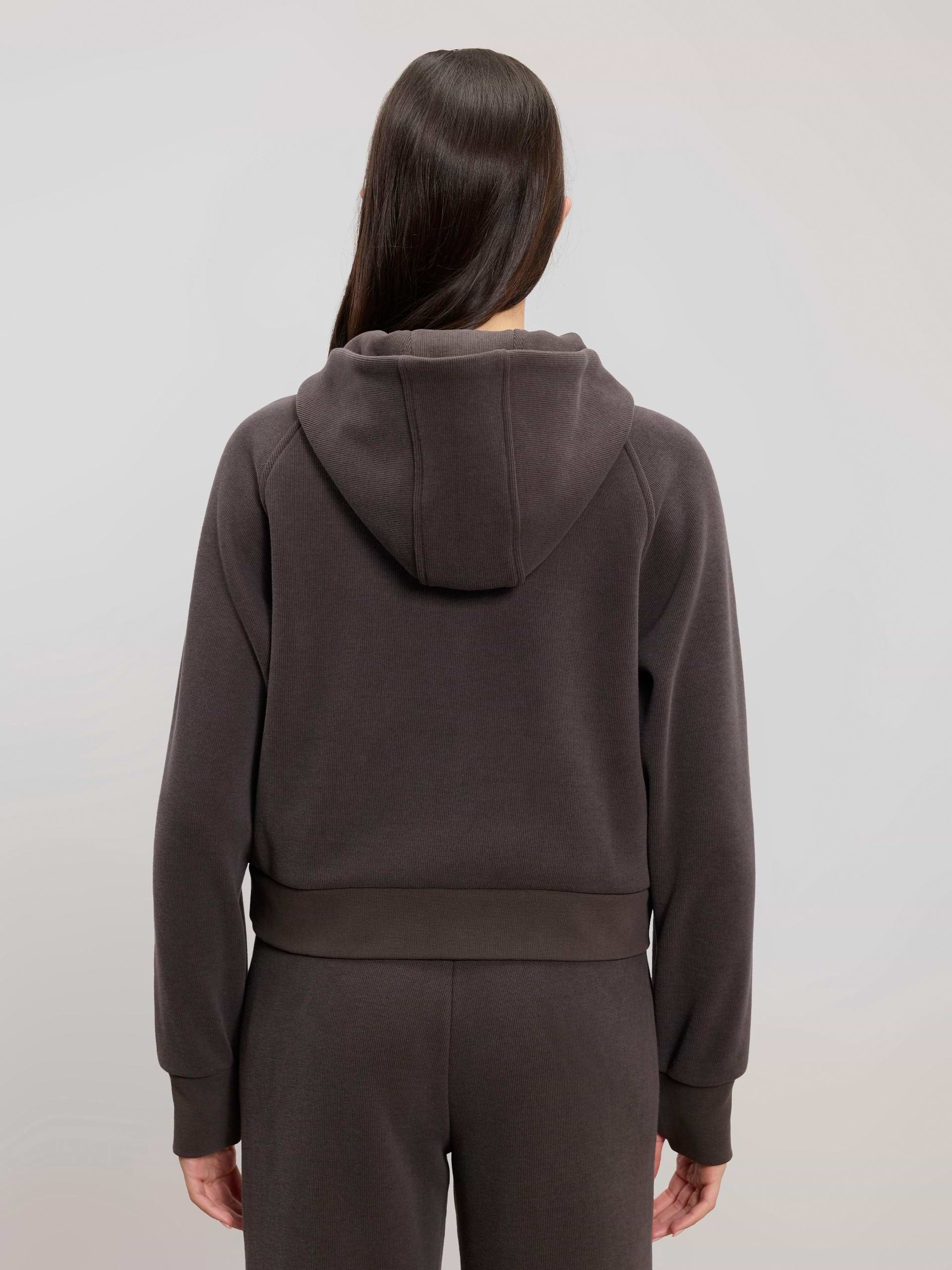 Womens Cosy Fleece Half Zip Hoodie in Brown