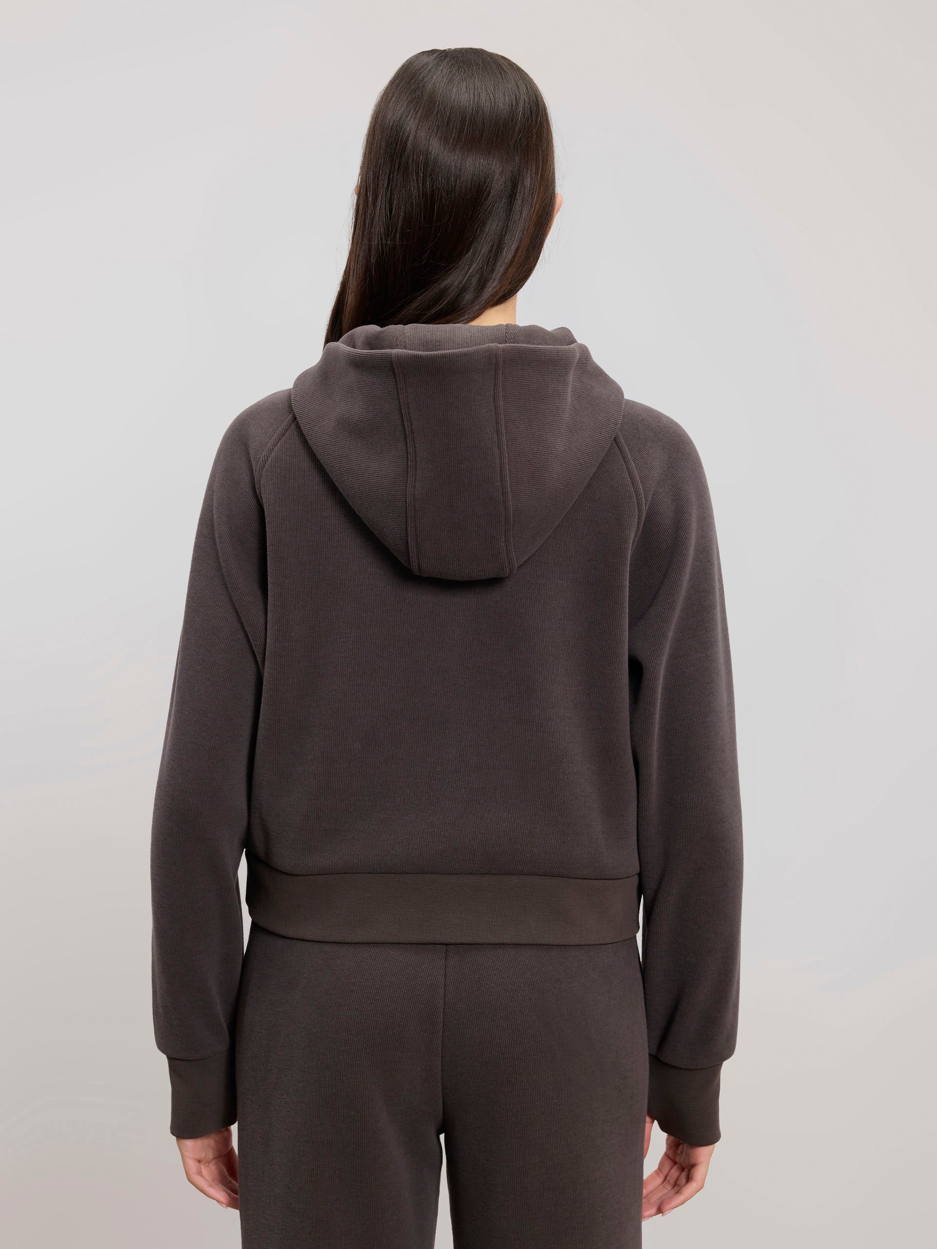 Womens Cosy Fleece Half Zip Hoodie in Brown
