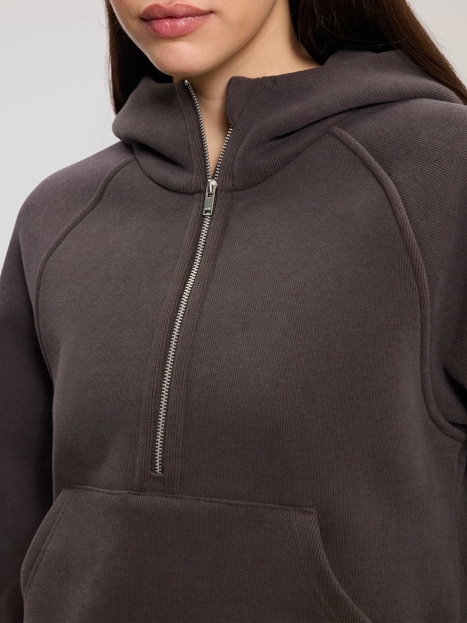 Womens Cosy Fleece Half Zip Hoodie in Brown