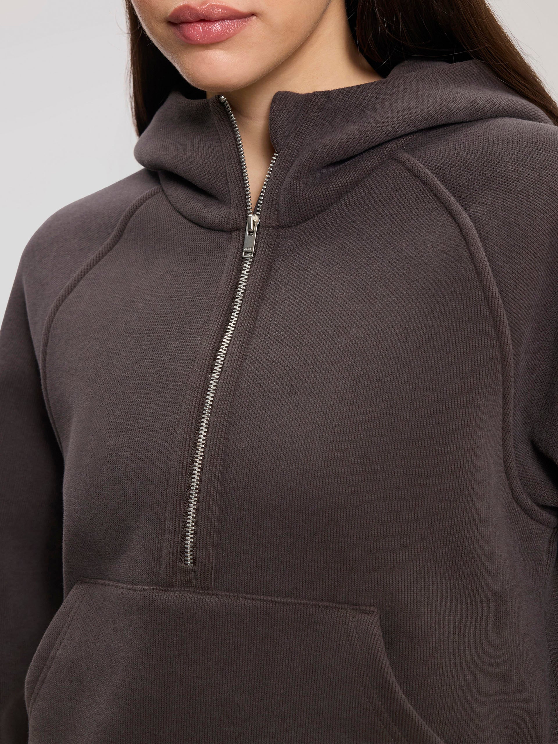 Womens Cosy Fleece Half Zip Hoodie in Brown