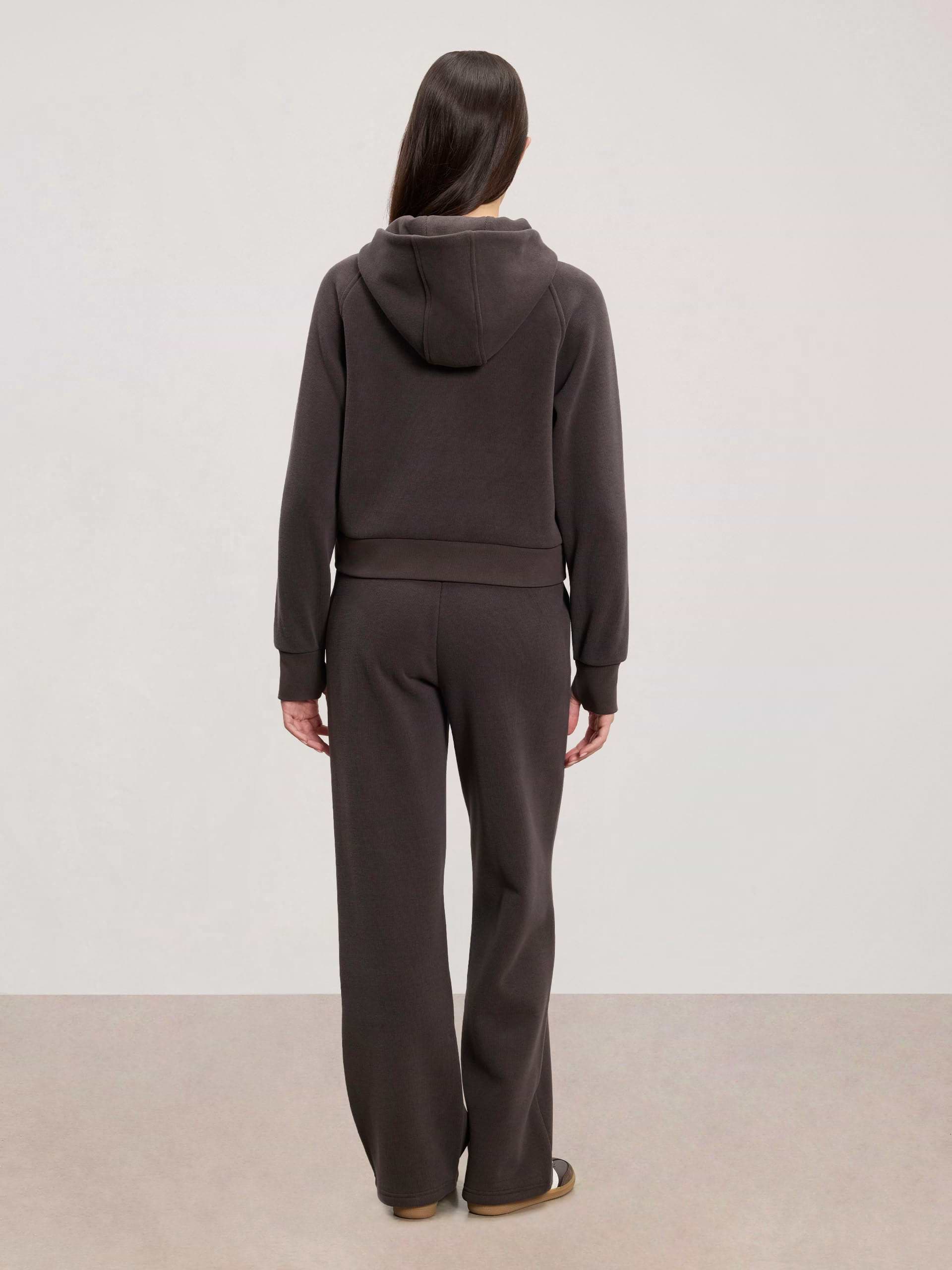 Womens Cosy Fleece Half Zip Hoodie in Brown