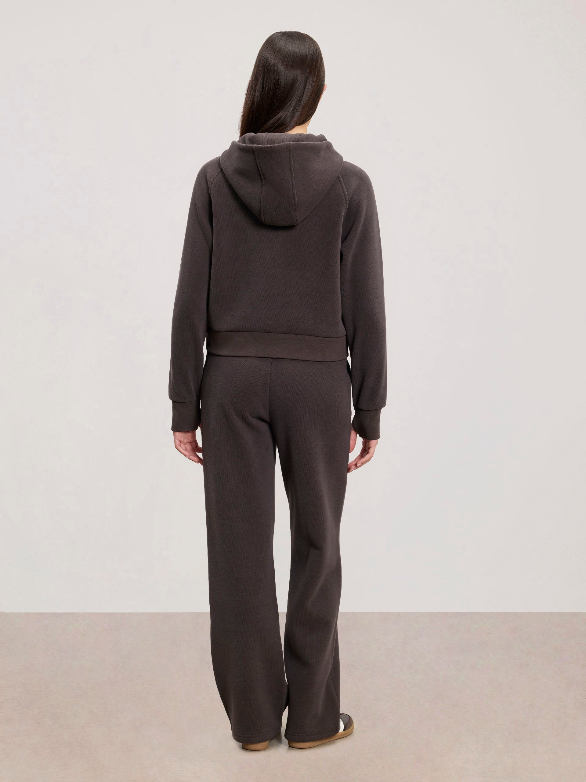 Womens Cosy Fleece Half Zip Hoodie in Brown