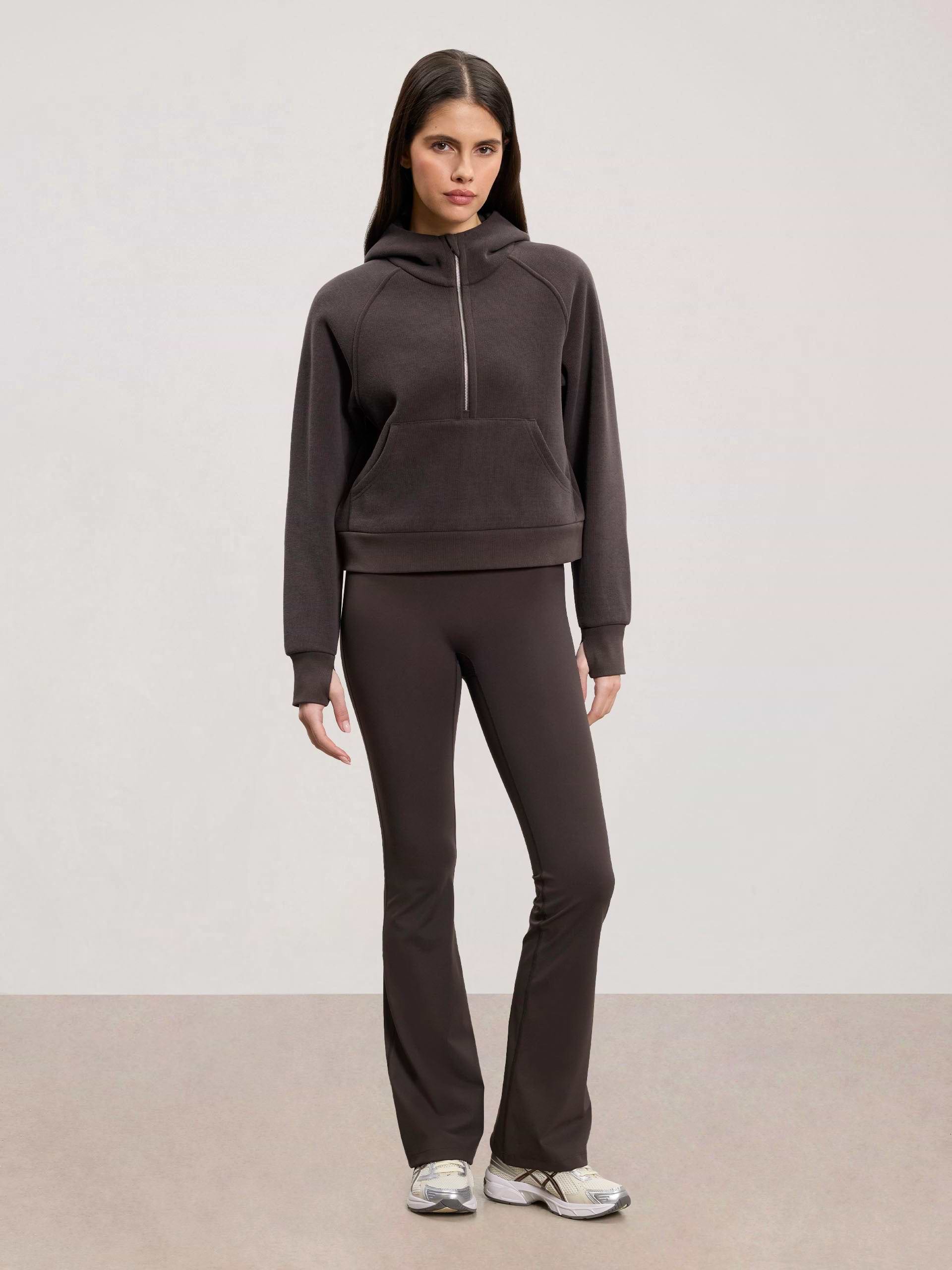 Womens Cosy Fleece Half Zip Hoodie in Brown