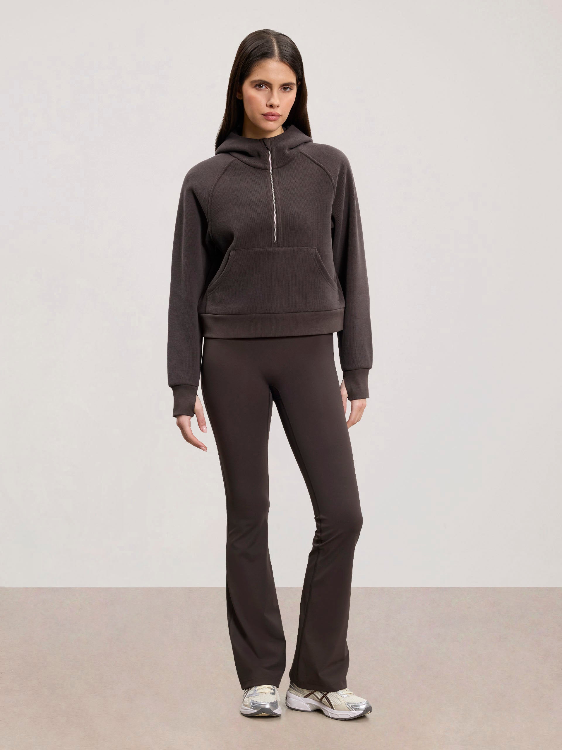 Womens Cosy Fleece Half Zip Hoodie in Brown
