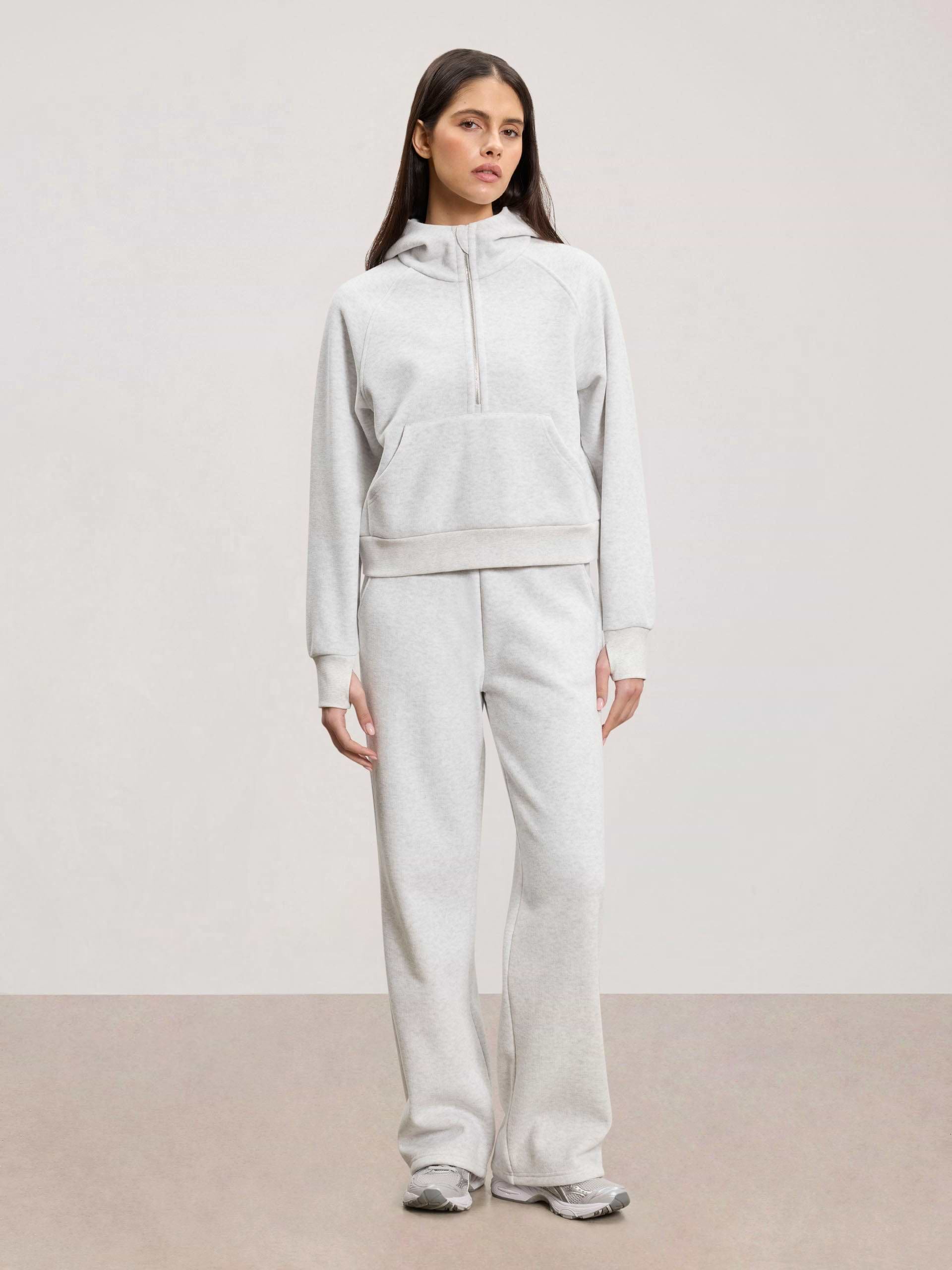 Womens Cosy Fleece Half Zip Hoodie in Marl Grey