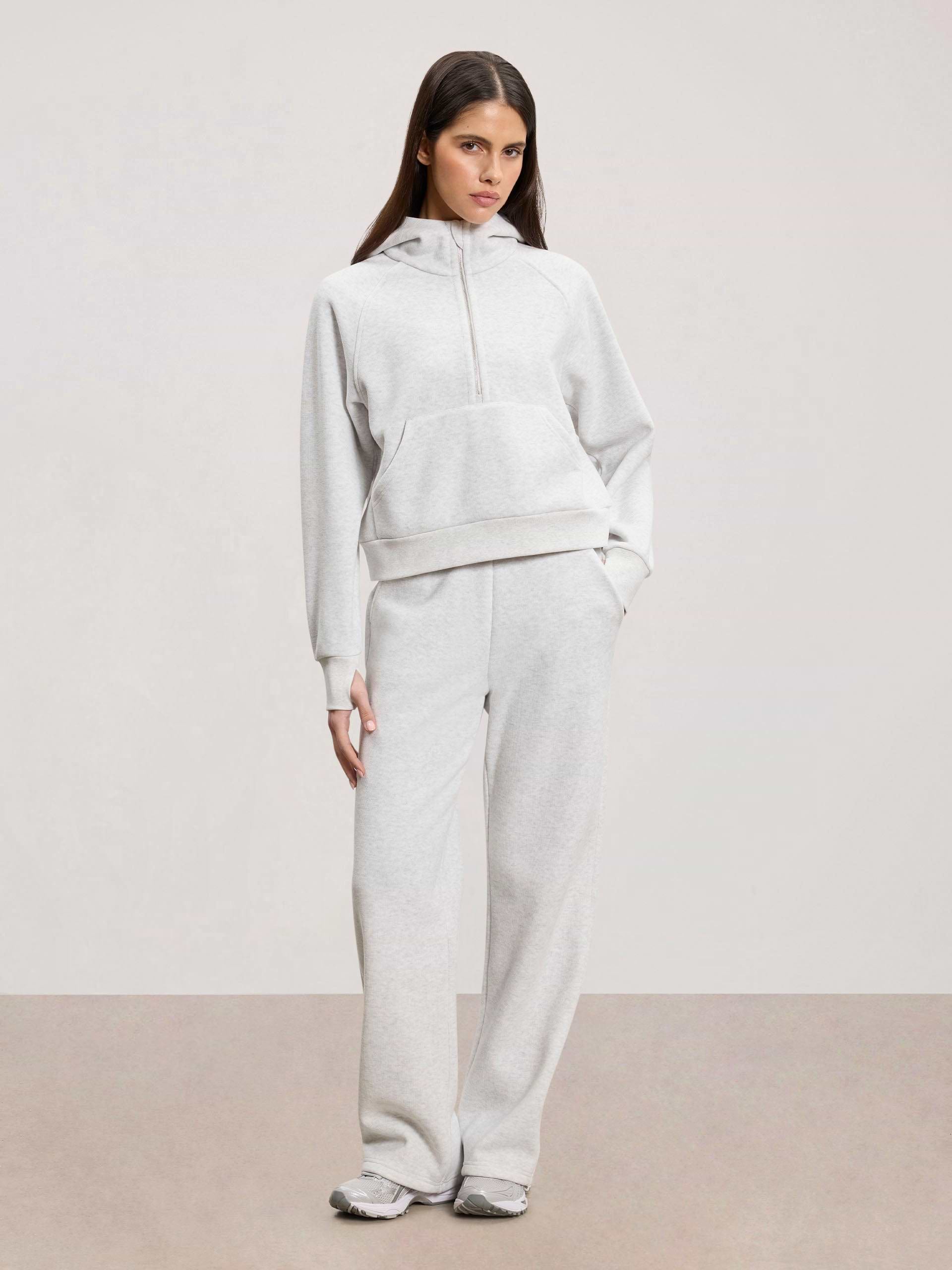Womens Cosy Fleece Half Zip Hoodie in Marl Grey