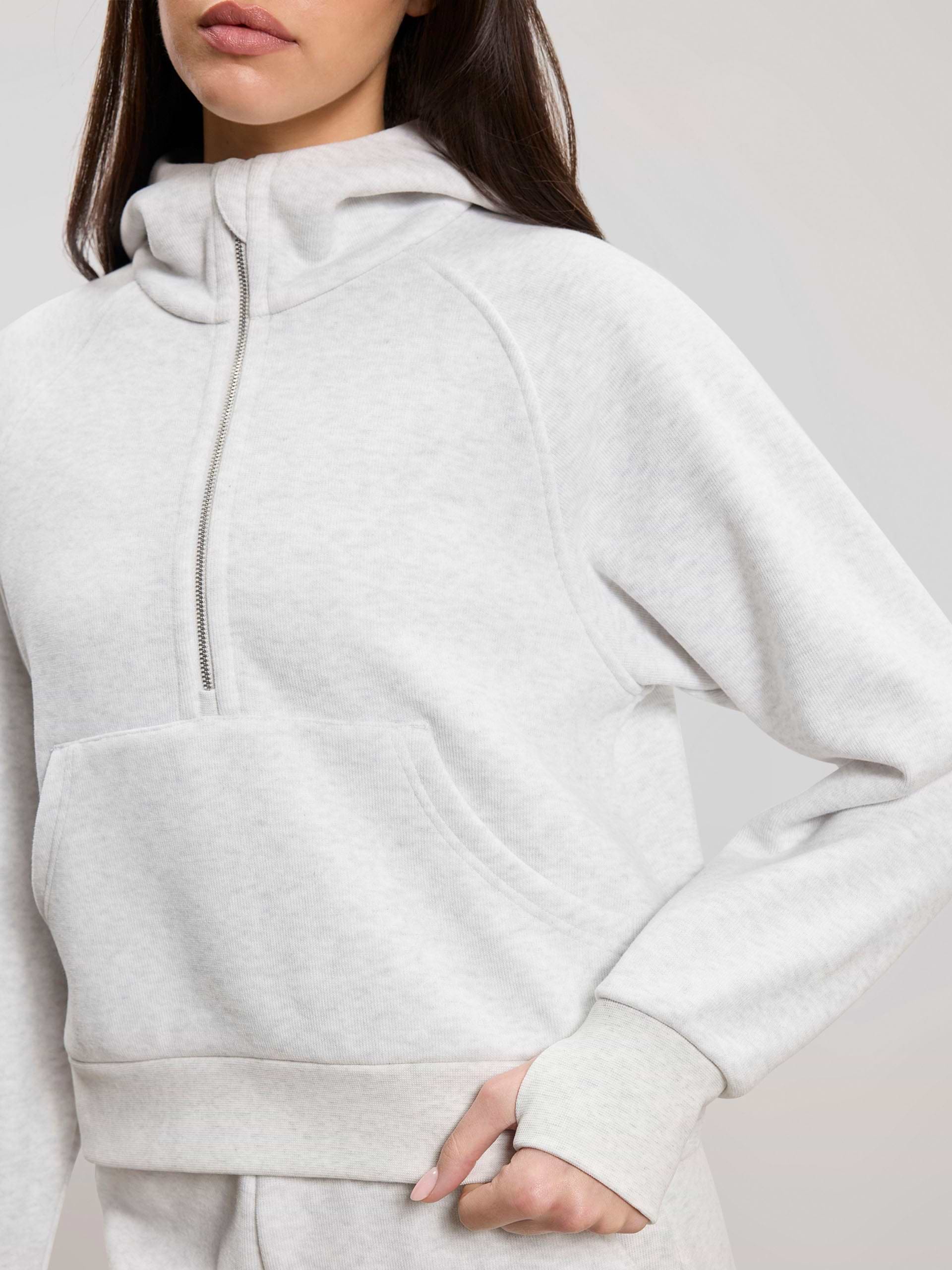 Womens Cosy Fleece Half Zip Hoodie in Marl Grey