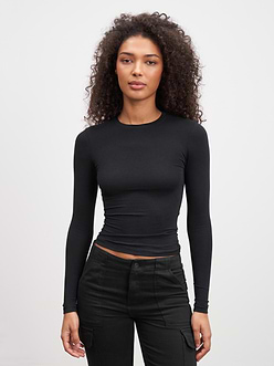 Womens Cotton Jersey Long Sleeve T-Shirt in Black